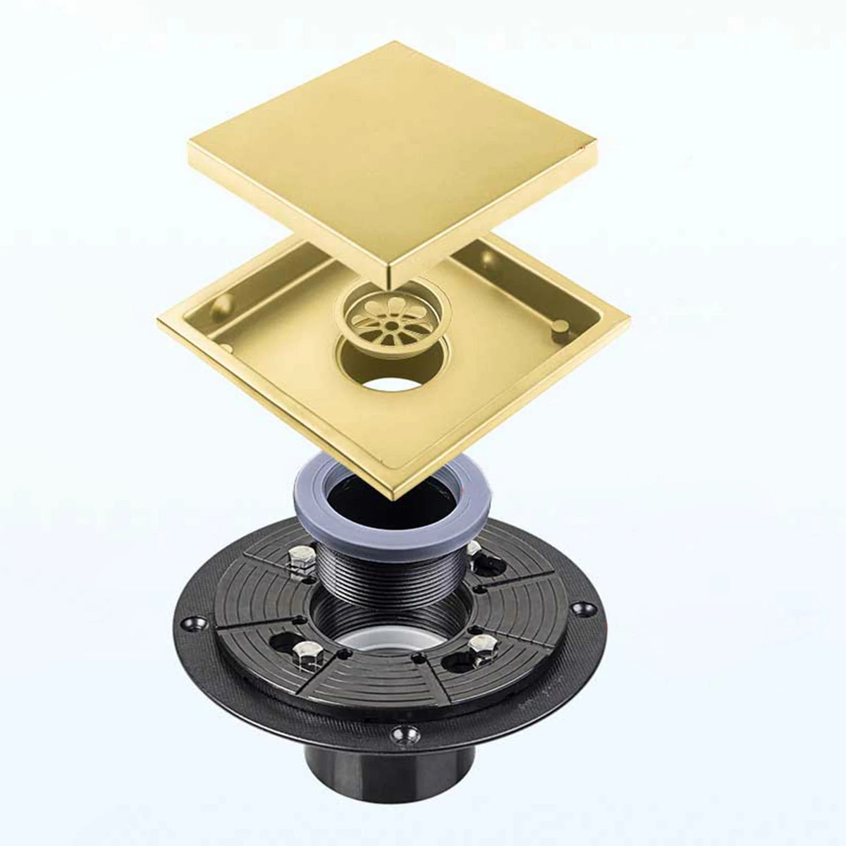 6 Inch Square Stainless Steel Shower Drain with Reversible Tile Insert Cover