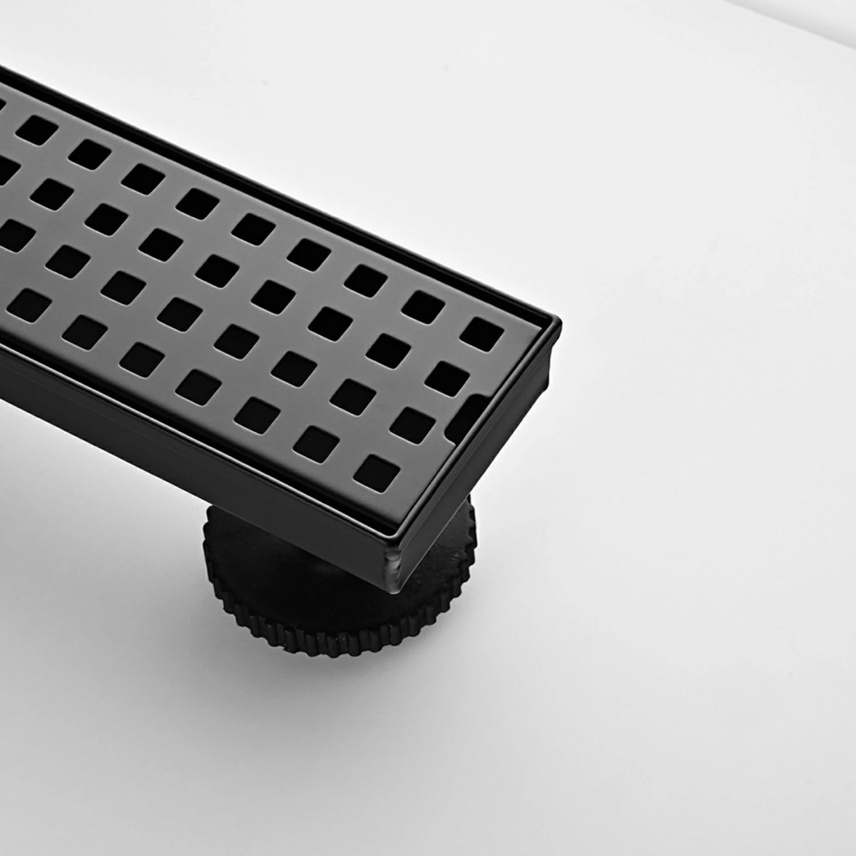 Linear Shower Drain with Removable Patterned Grate Cover Hair Strainer and Leveling Feet