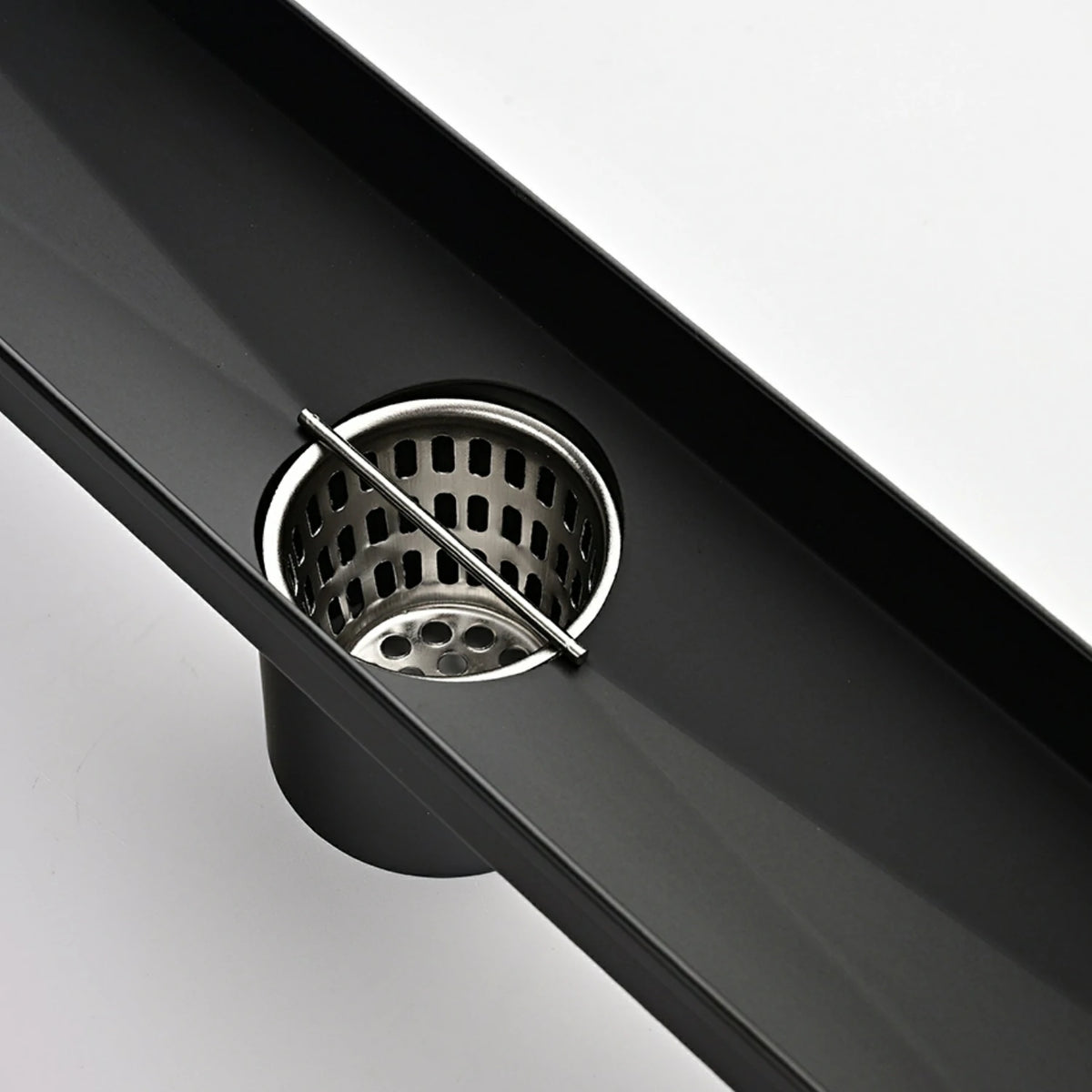 Linear Shower Drain with Removable Patterned Grate Cover Hair Strainer and Leveling Feet