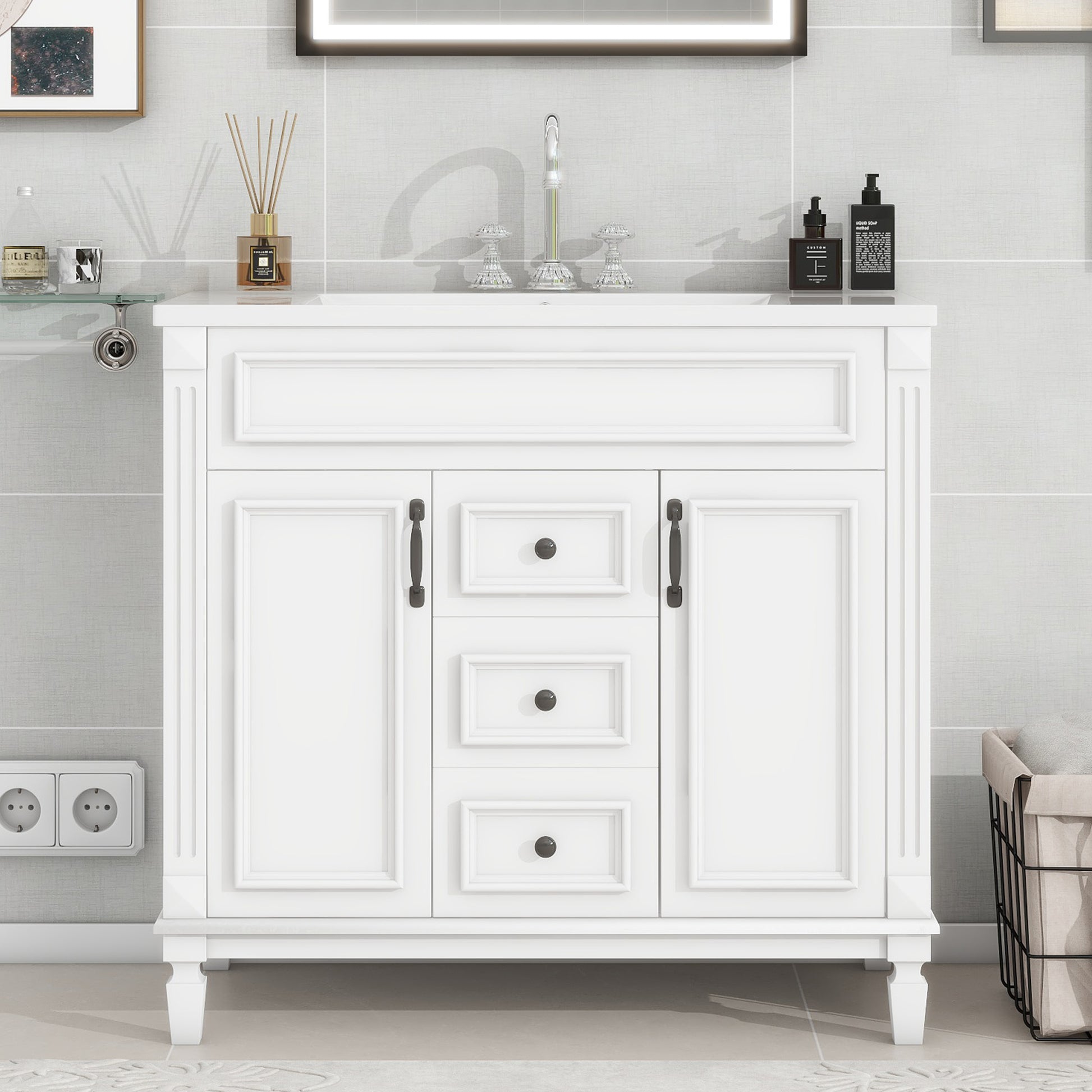 36'' Single Sink Freestanding Bathroom Vanity with 2 Soft Closing Doors and 2 Drawers