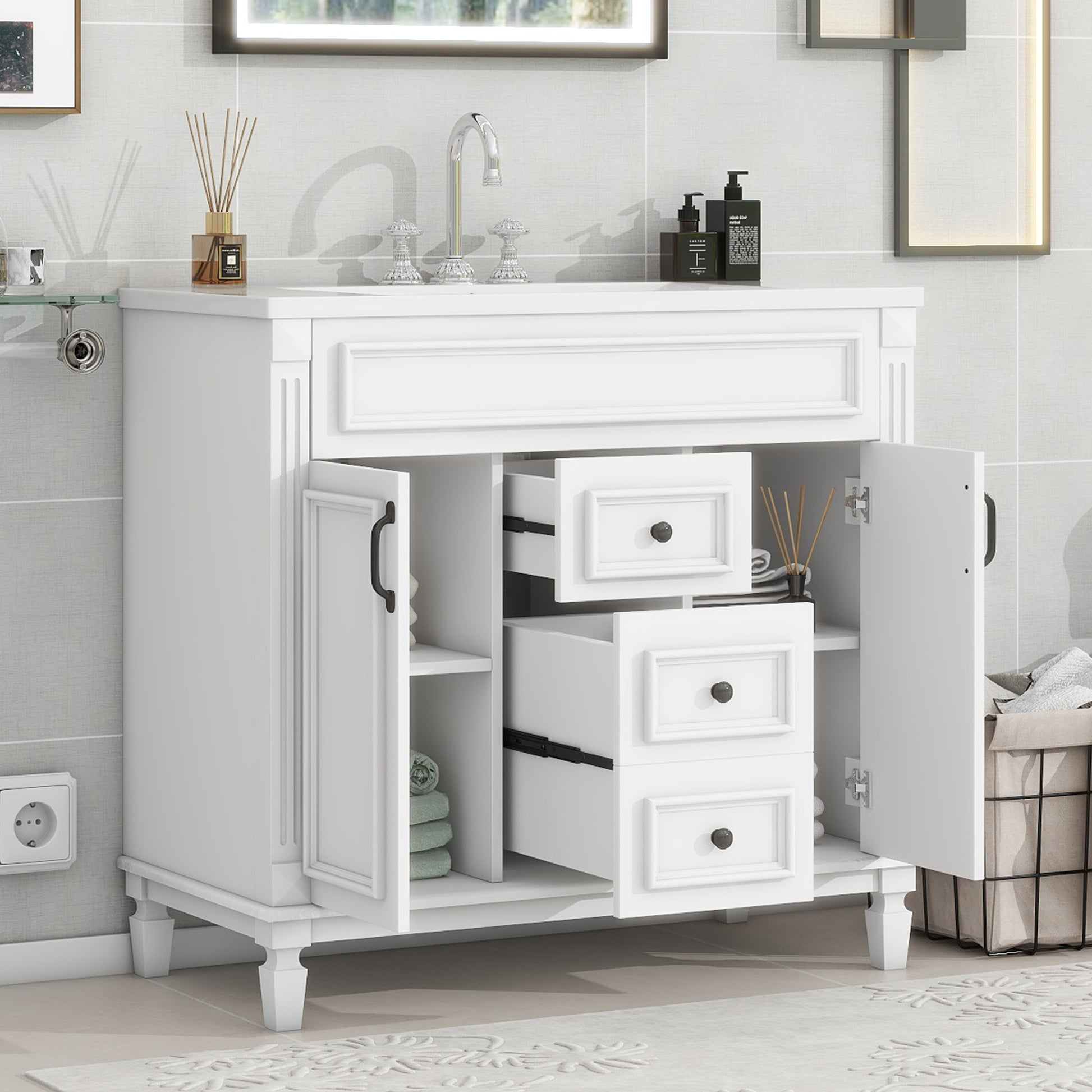 36'' Single Sink Freestanding Bathroom Vanity with 2 Soft Closing Doors and 2 Drawers