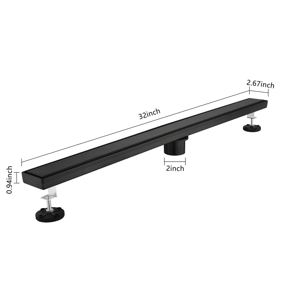 Linear Shower Drain with Reversible Tile Insert Cover Hair Strainer and Leveling Feet