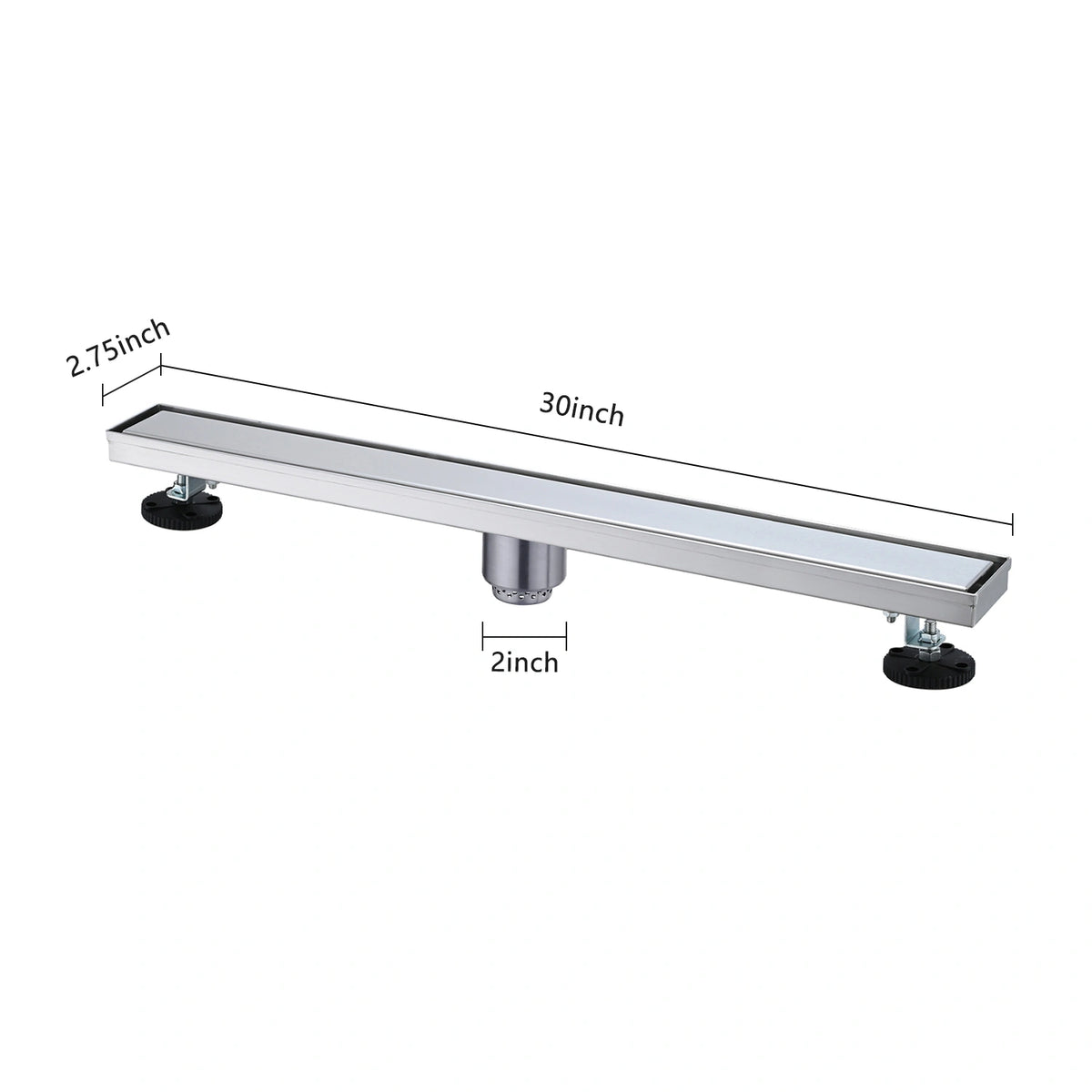 Linear Shower Drain with Reversible Tile Insert Cover Hair Strainer and Leveling Feet
