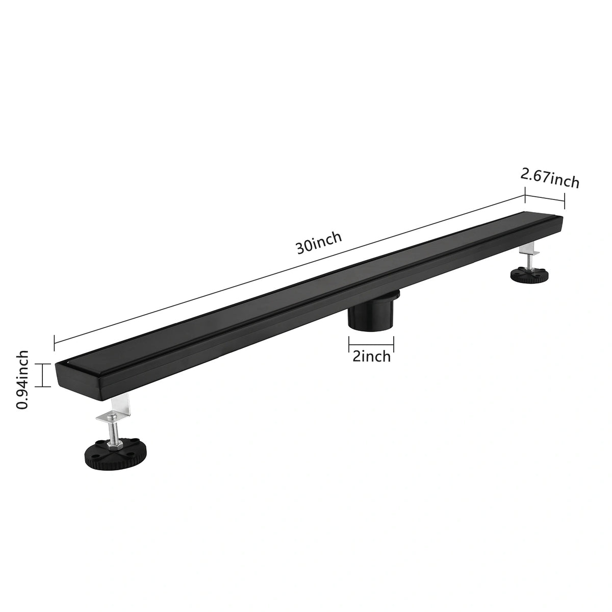 Linear Shower Drain with Reversible Tile Insert Cover Hair Strainer and Leveling Feet