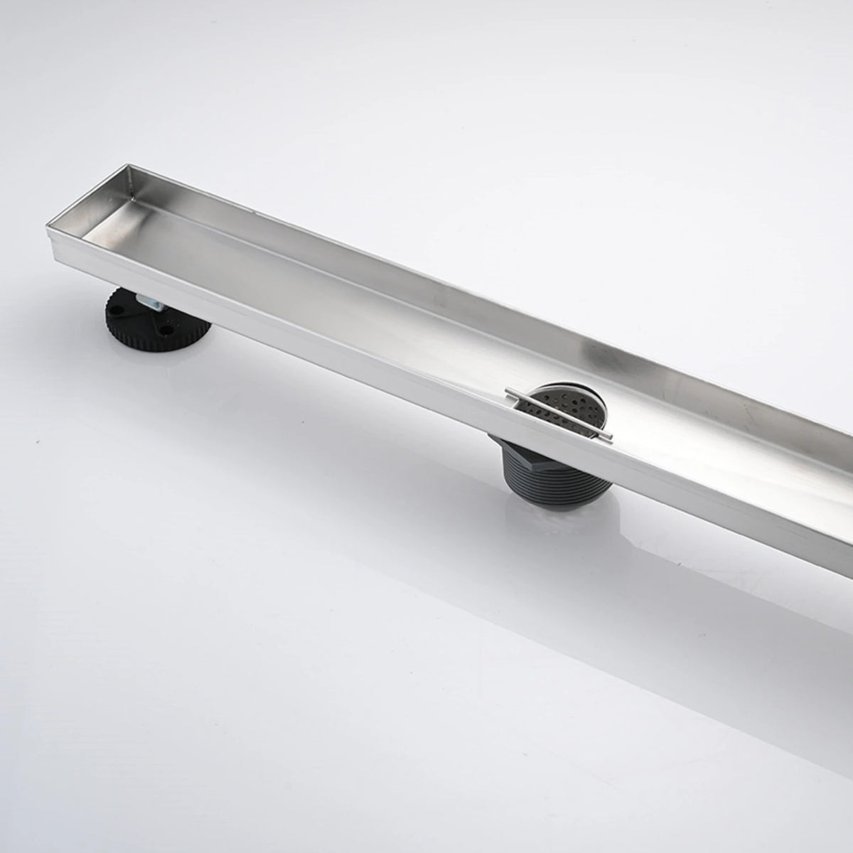 Linear Shower Drain with Reversible Tile Insert Cover Hair Strainer and Leveling Feet