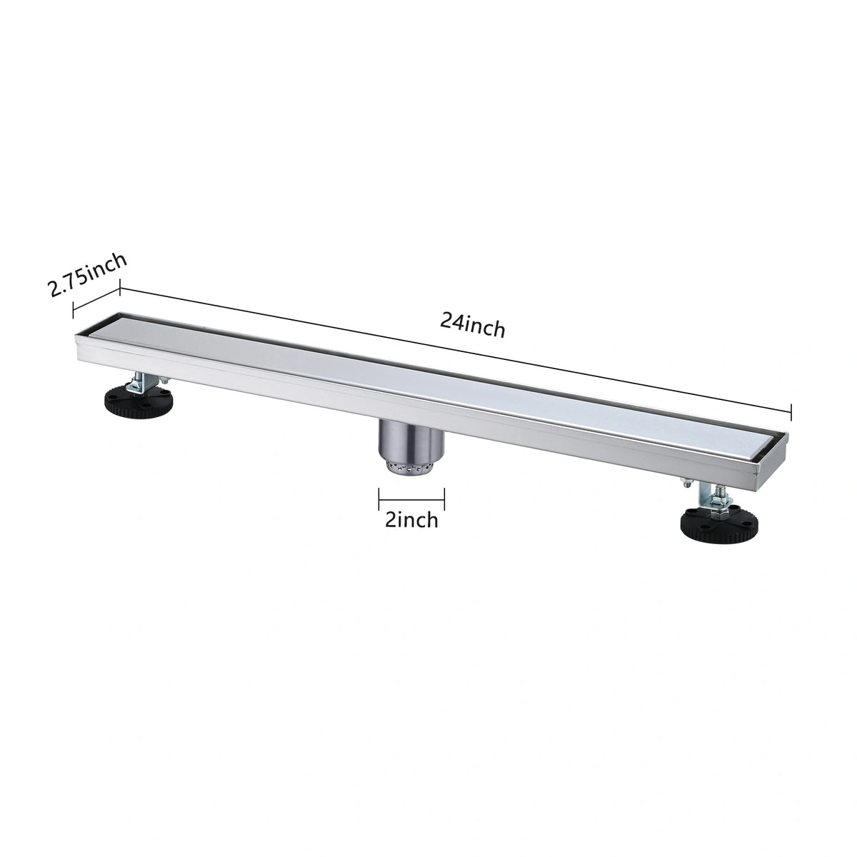 Linear Shower Drain with Reversible Tile Insert Cover Hair Strainer and Leveling Feet