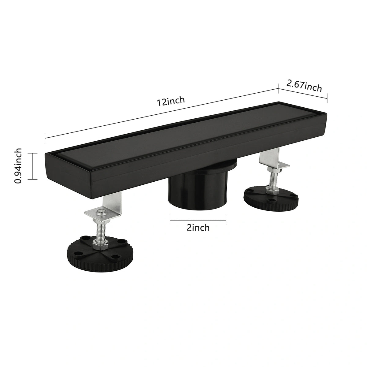 Linear Shower Drain with Reversible Tile Insert Cover Hair Strainer and Leveling Feet