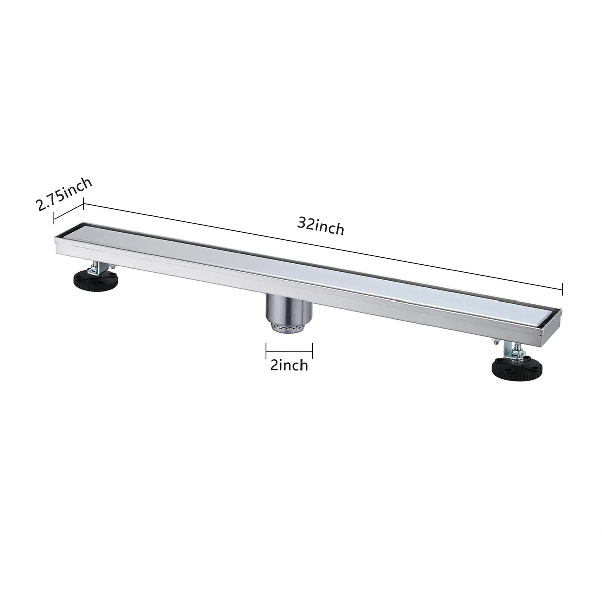 Linear Shower Drain with Reversible Tile Insert Cover Hair Strainer and Leveling Feet