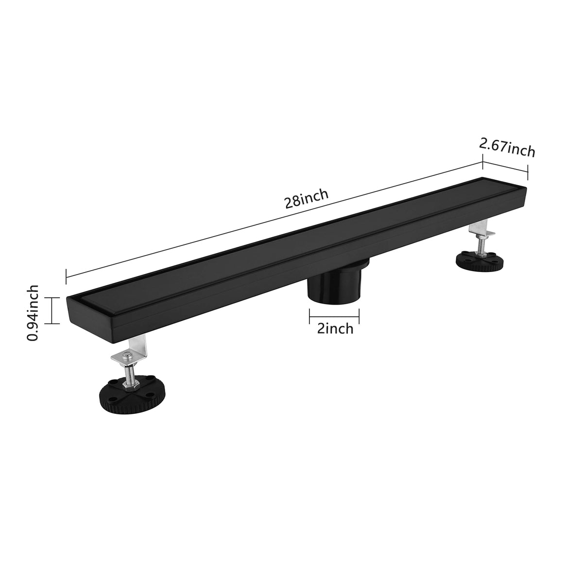 Linear Shower Drain with Reversible Tile Insert Cover Hair Strainer and Leveling Feet