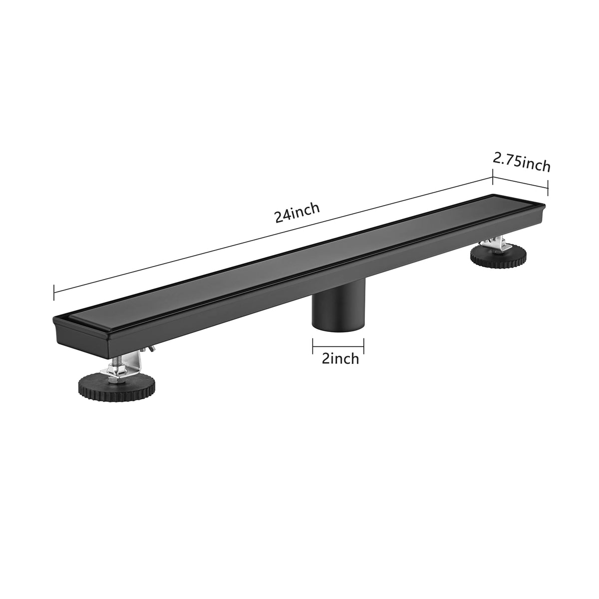Linear Shower Drain with Reversible Tile Insert Cover Hair Strainer and Leveling Feet