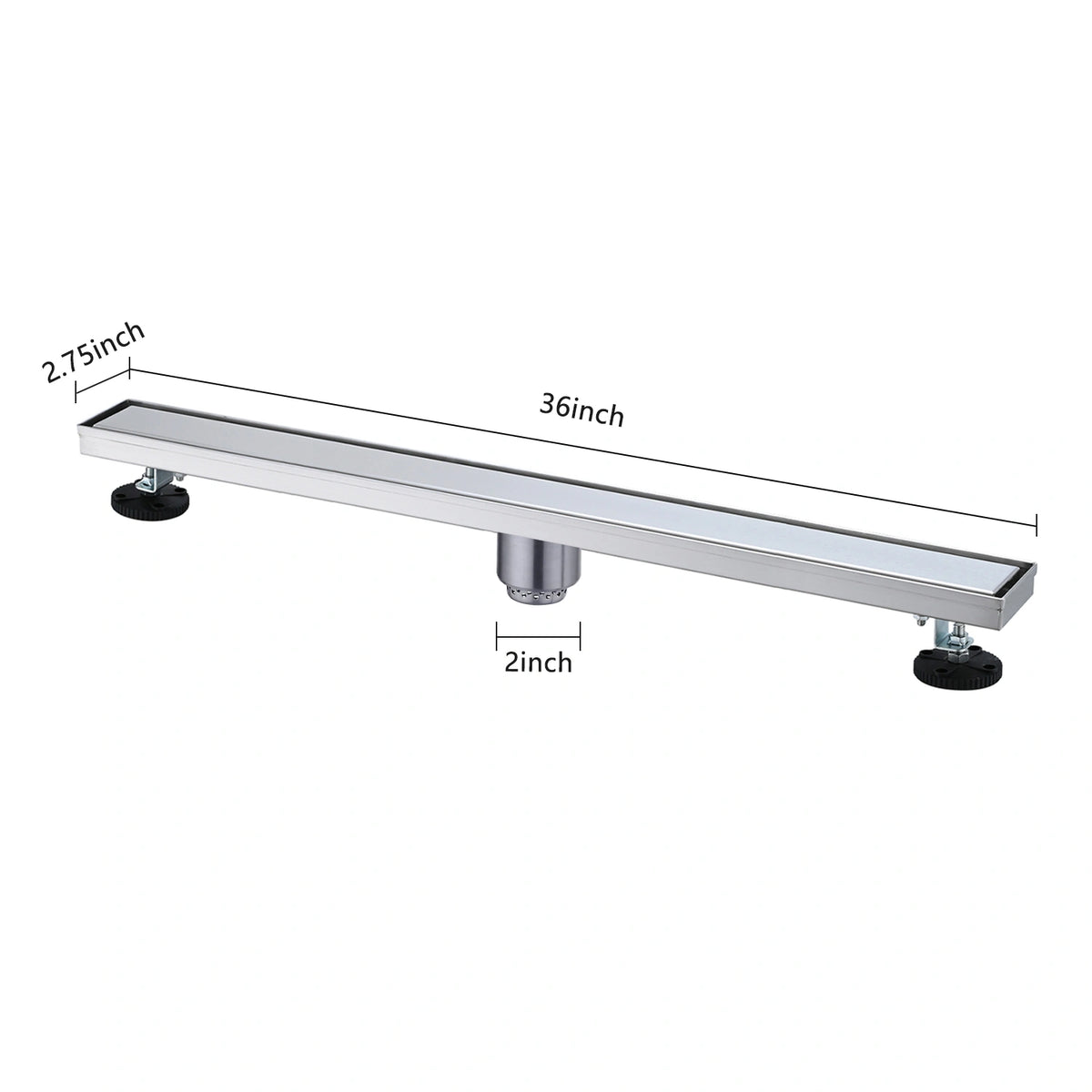 Linear Shower Drain with Reversible Tile Insert Cover Hair Strainer and Leveling Feet