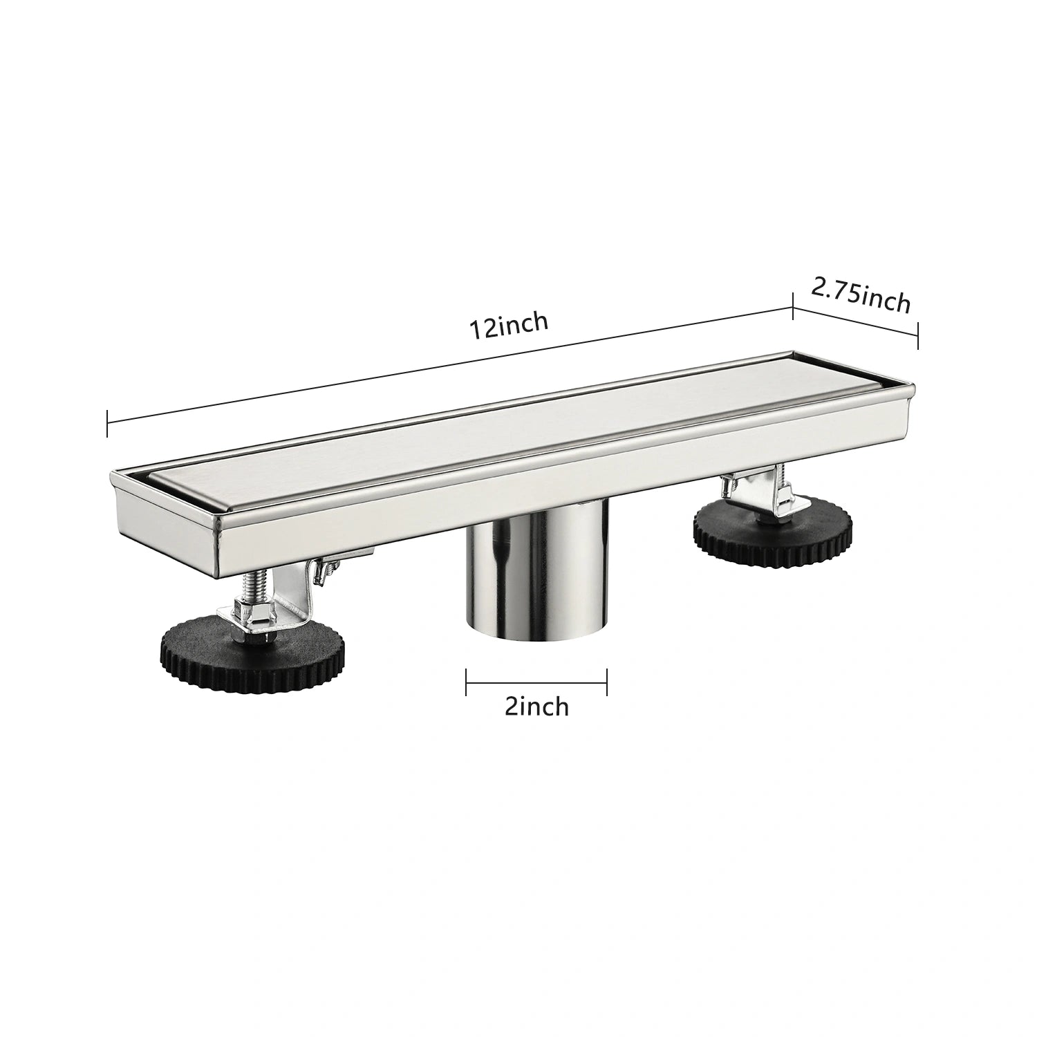 Linear Shower Drain with Reversible Tile Insert Cover Hair Strainer and Leveling Feet