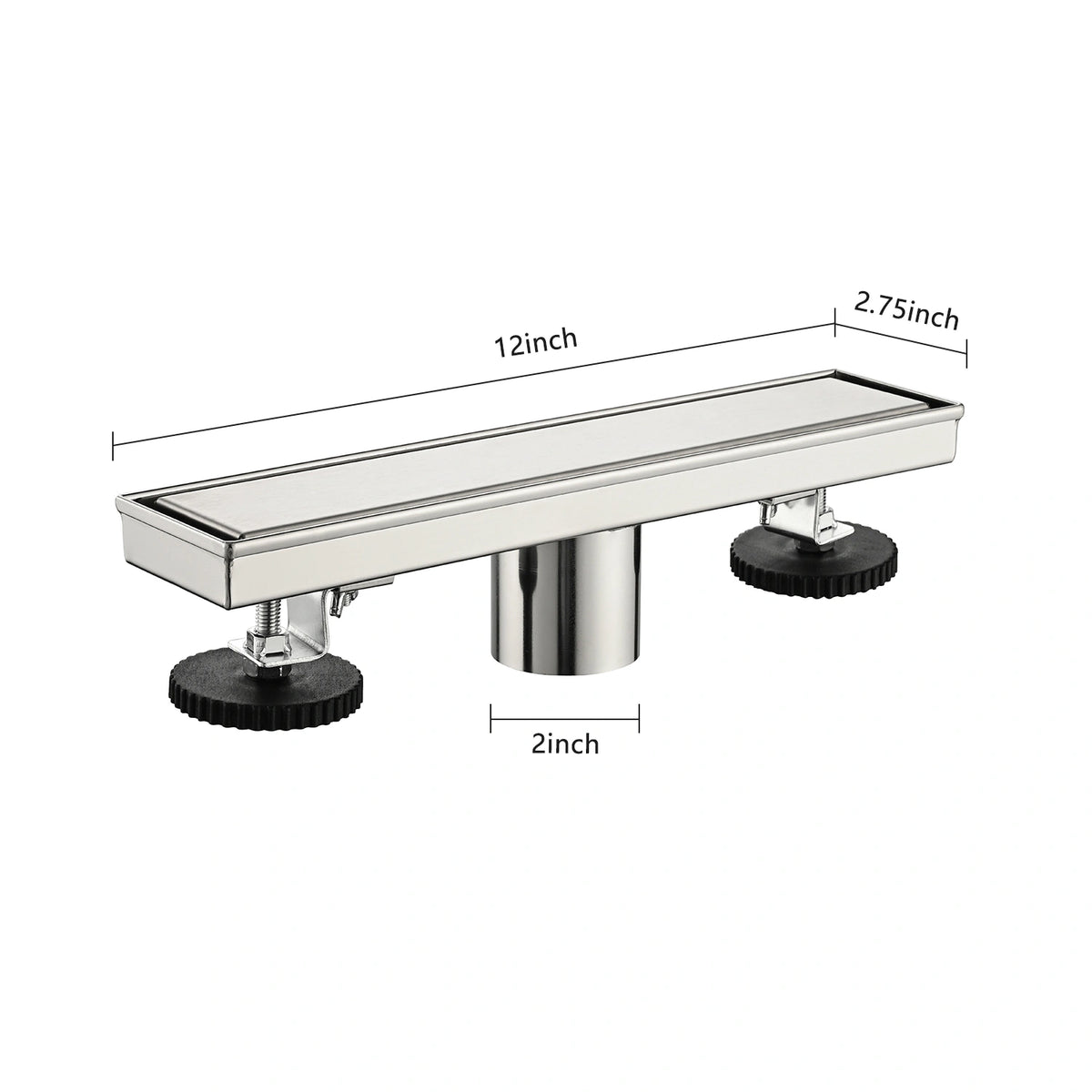 Linear Shower Drain with Reversible Tile Insert Cover Hair Strainer and Leveling Feet