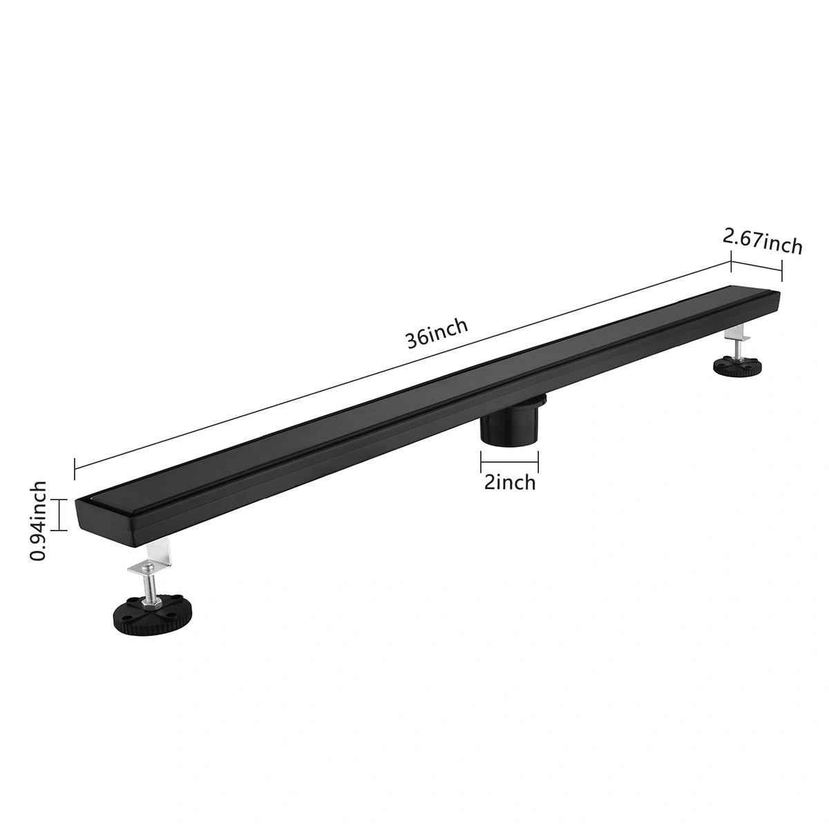 Linear Shower Drain with Reversible Tile Insert Cover Hair Strainer and Leveling Feet