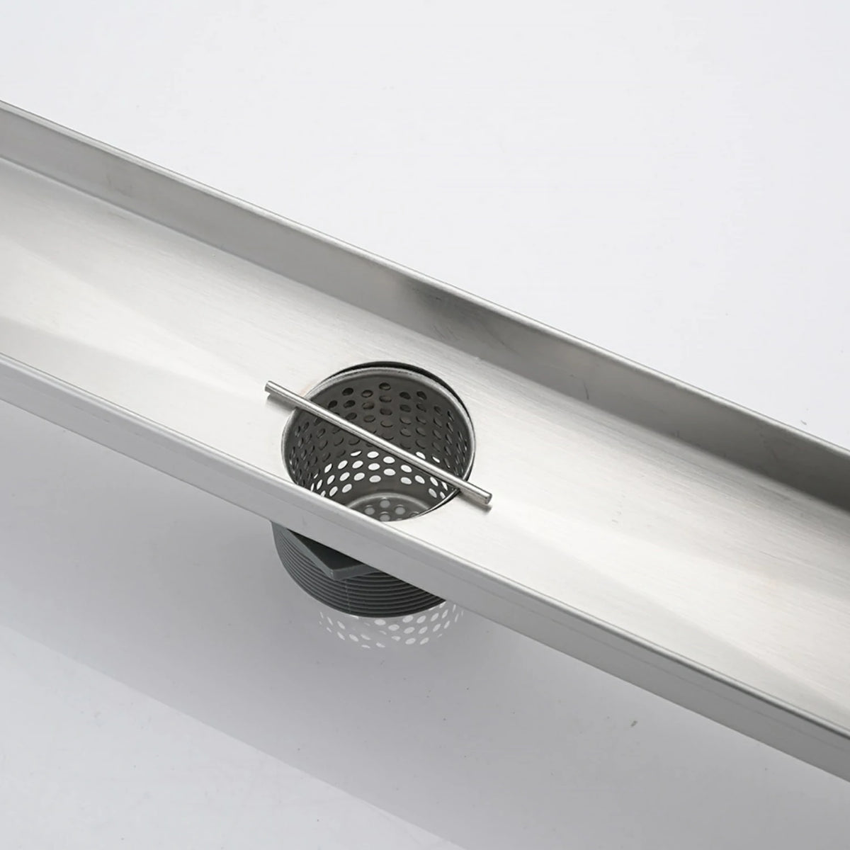 Linear Shower Drain with Removable Patterned Grate Cover Hair Strainer and Leveling Feet