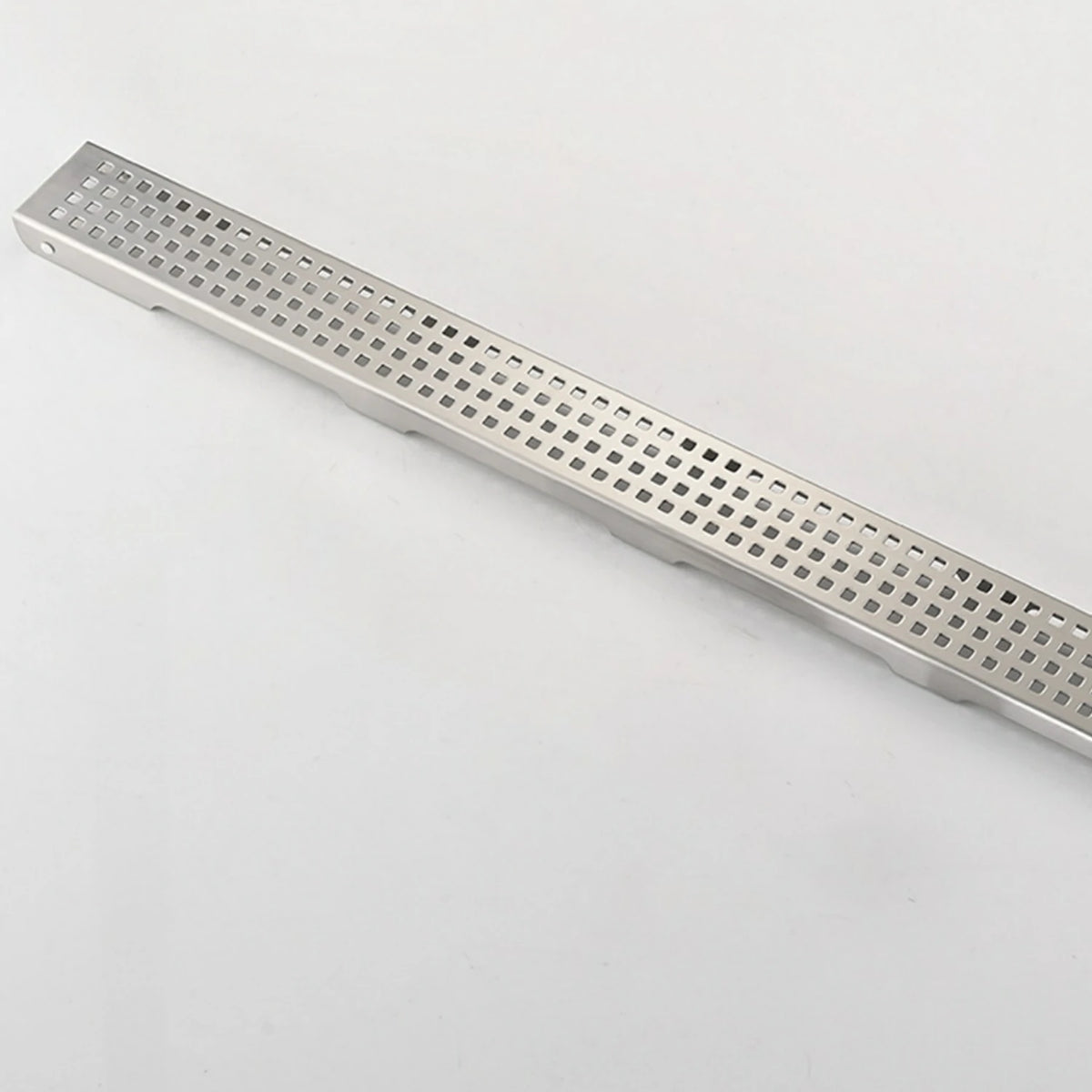 Linear Shower Drain with Removable Patterned Grate Cover Hair Strainer and Leveling Feet