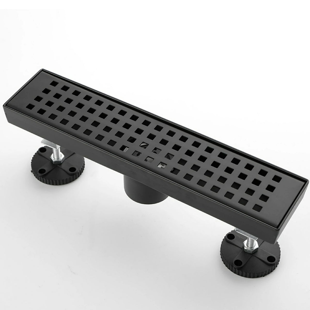 Linear Shower Drain with Removable Patterned Grate Cover Hair Strainer and Leveling Feet