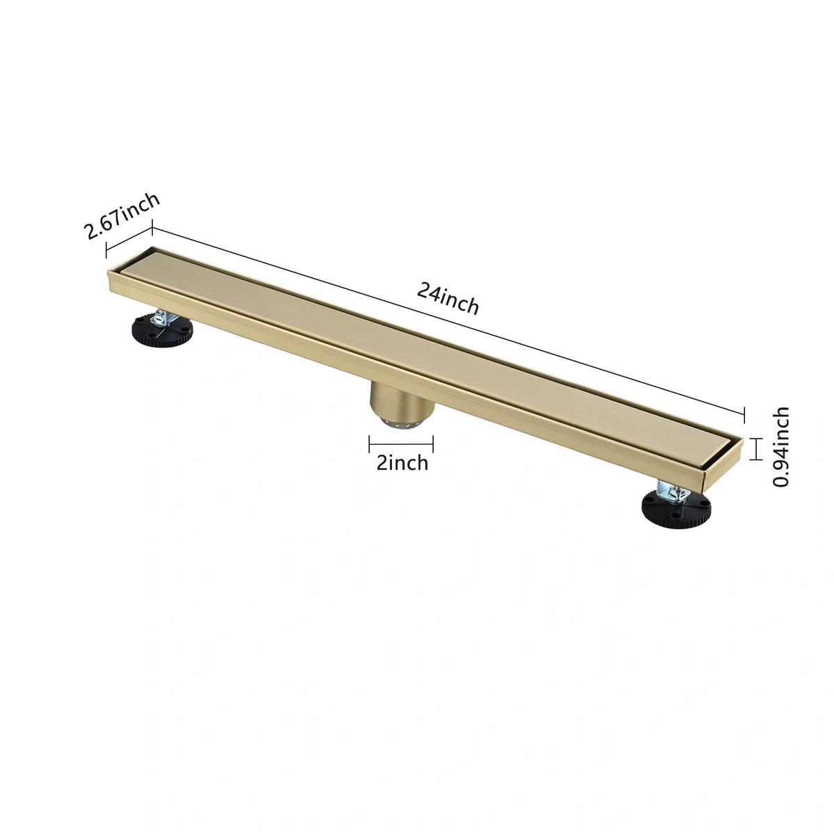 Linear Shower Drain with Reversible Tile Insert Cover Hair Strainer and Leveling Feet