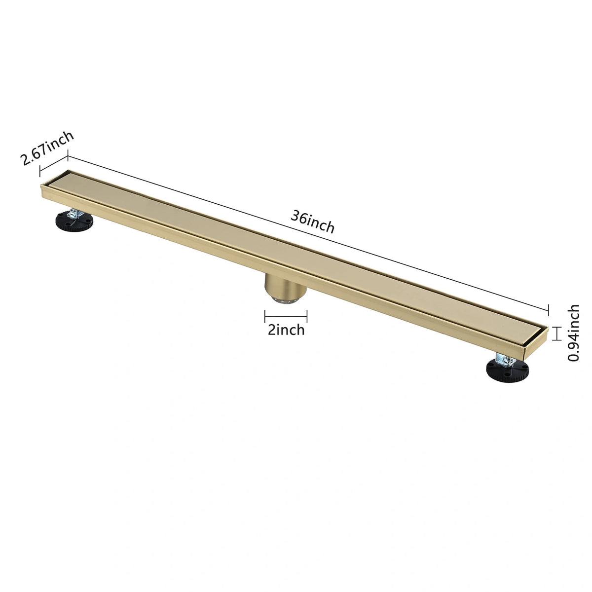 Linear Shower Drain with Reversible Tile Insert Cover Hair Strainer and Leveling Feet