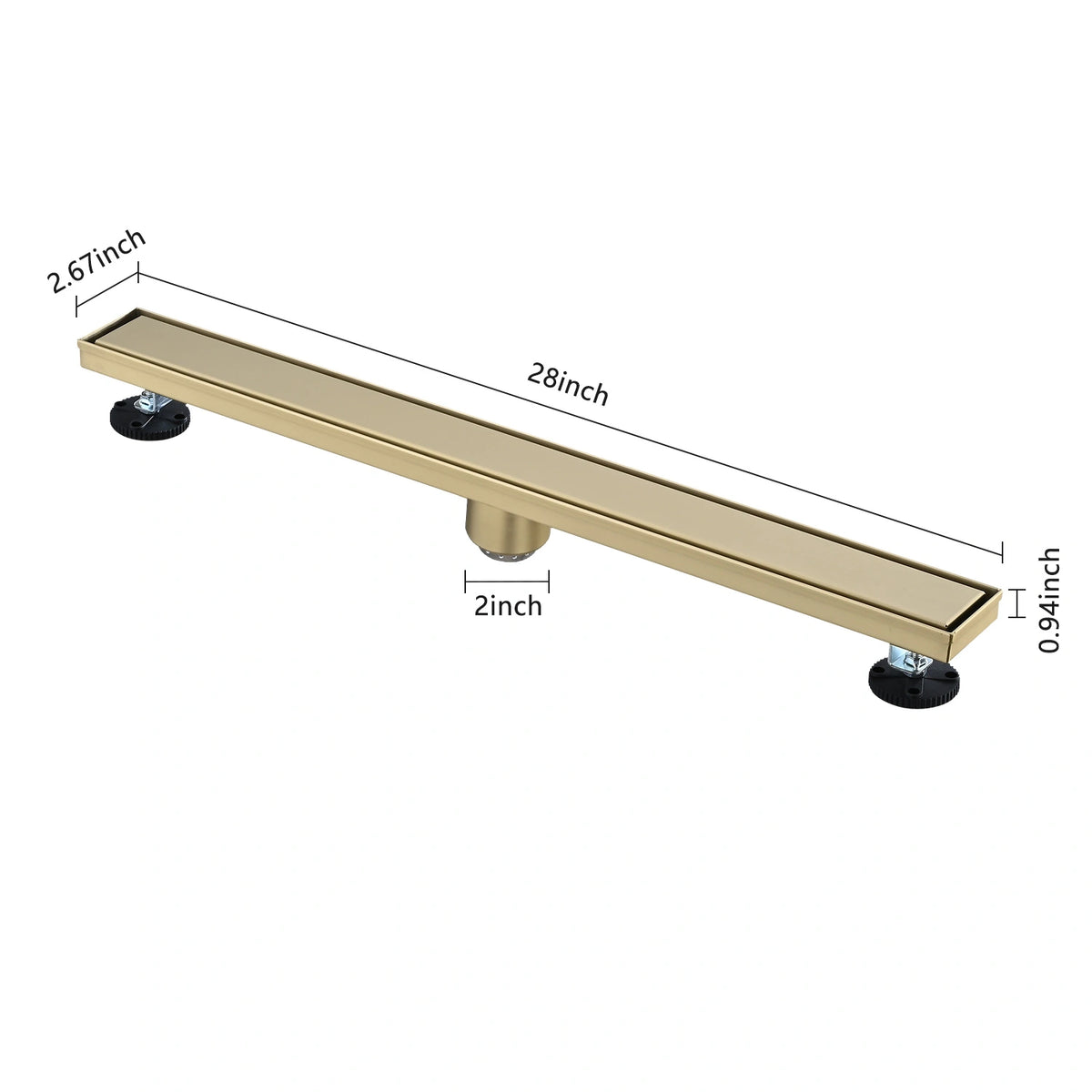 Linear Shower Drain with Reversible Tile Insert Cover Hair Strainer and Leveling Feet