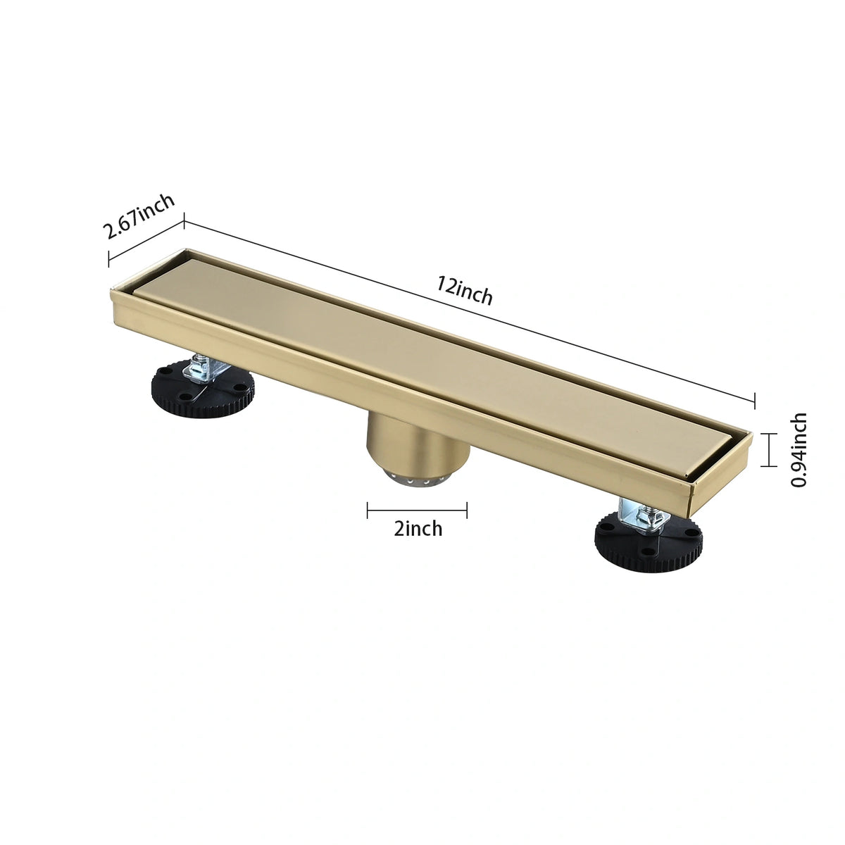 Linear Shower Drain with Reversible Tile Insert Cover Hair Strainer and Leveling Feet