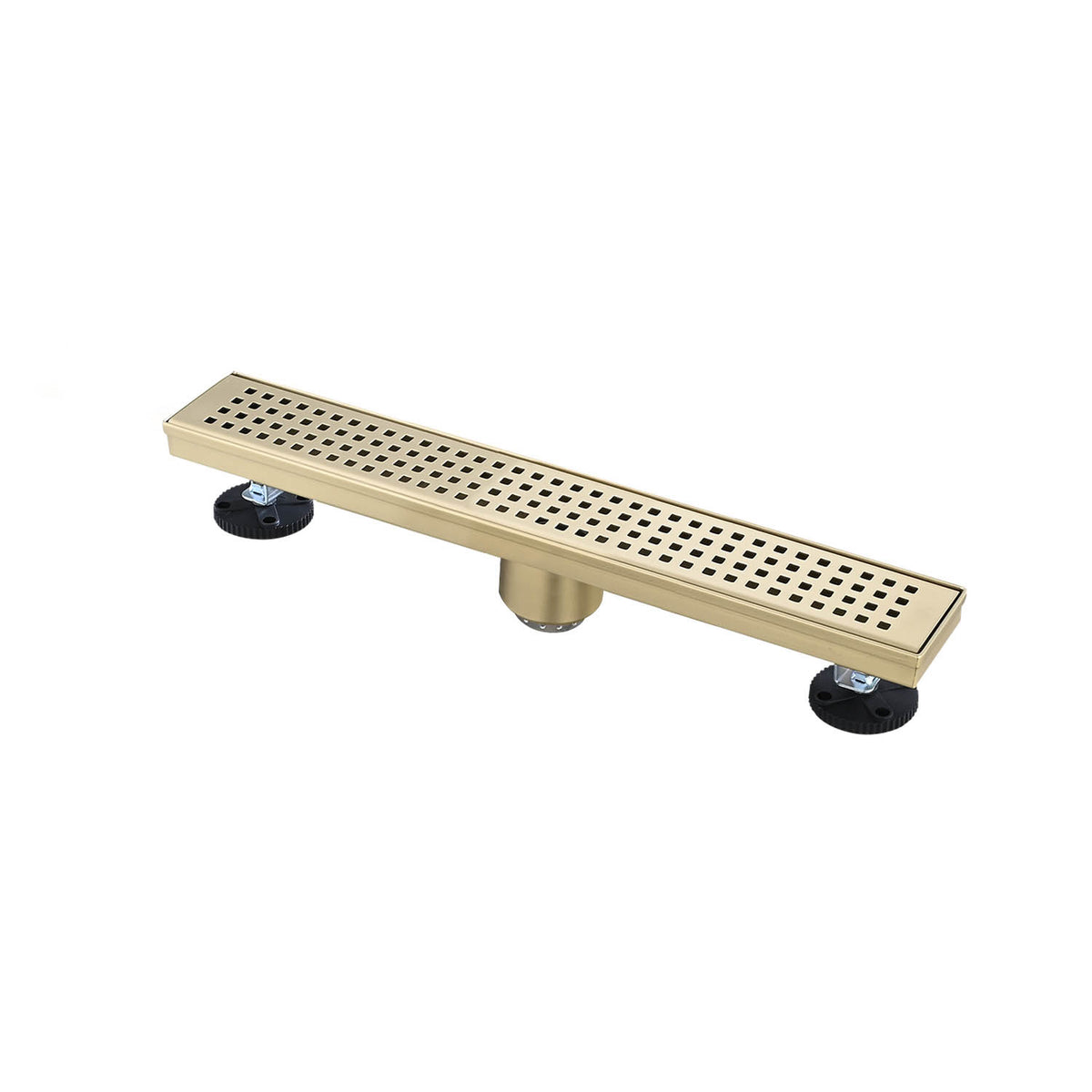Linear Shower Drain with Removable Patterned Grate Cover Hair Strainer and Leveling Feet