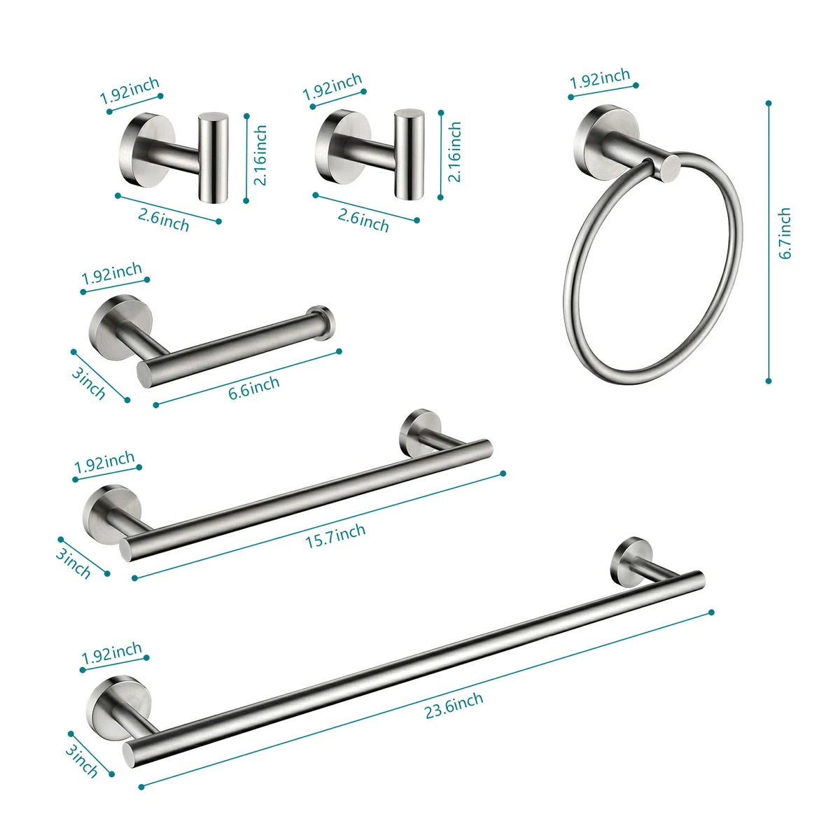 6 Piece / 9 Piece Stainless Steel Bathroom Towel Rack Set Wall Mount