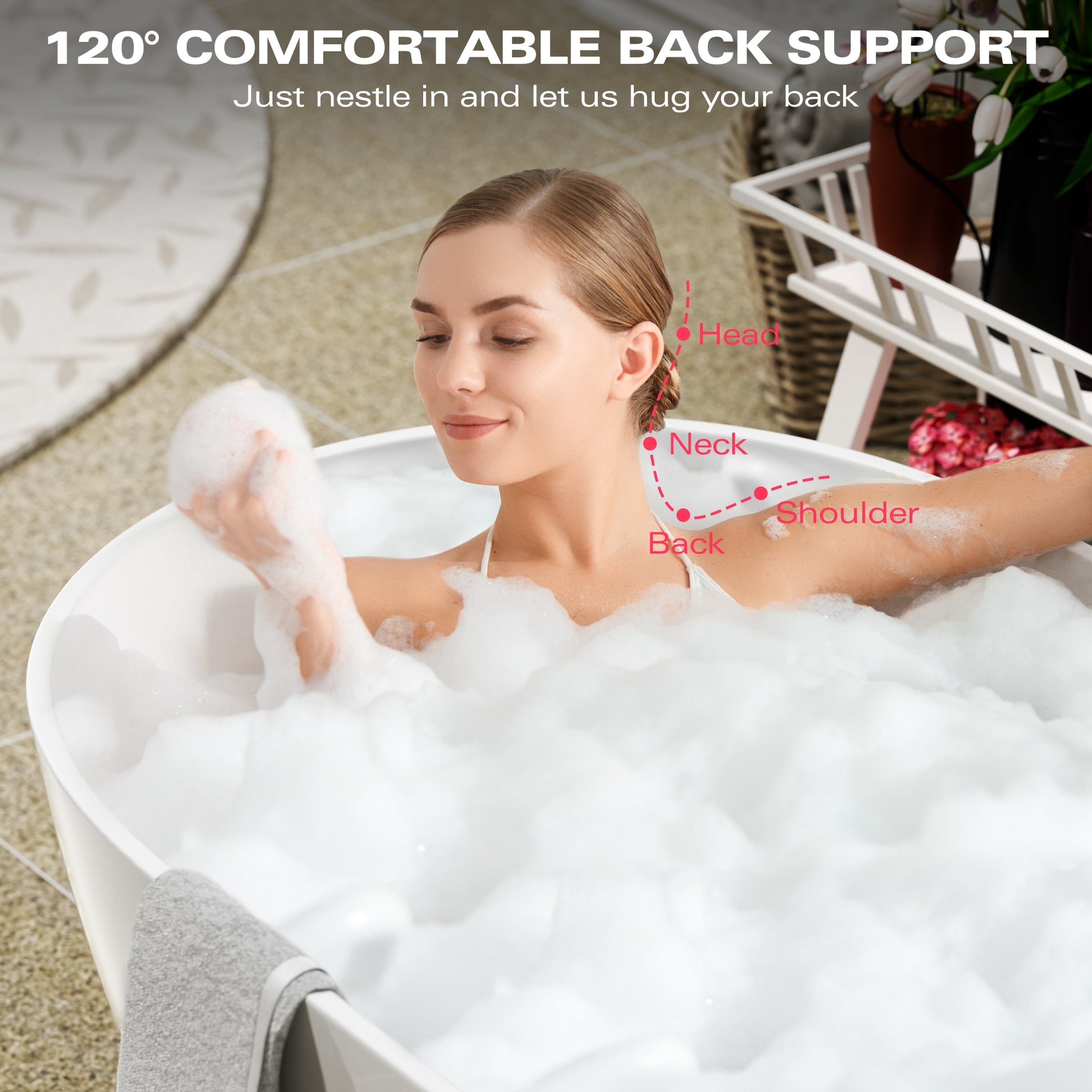 59"/63"/69" Modern Stone Resin Freestanding Soaking Tub with Spa-Level Comfort
