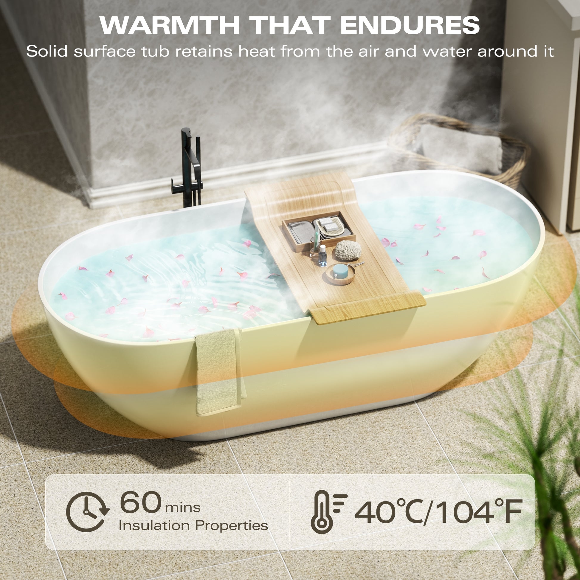 59" Freestanding Stone Resin Soaking Tub with Overflow & Pop-Up Drain