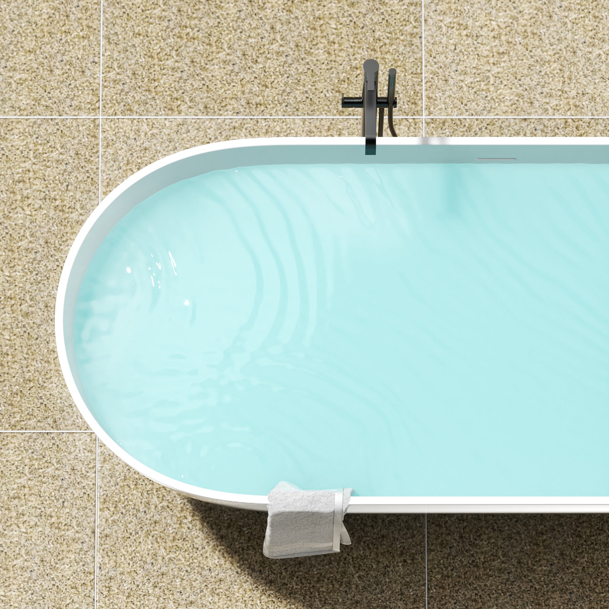 59" Freestanding Stone Resin Soaking Tub with Overflow & Pop-Up Drain