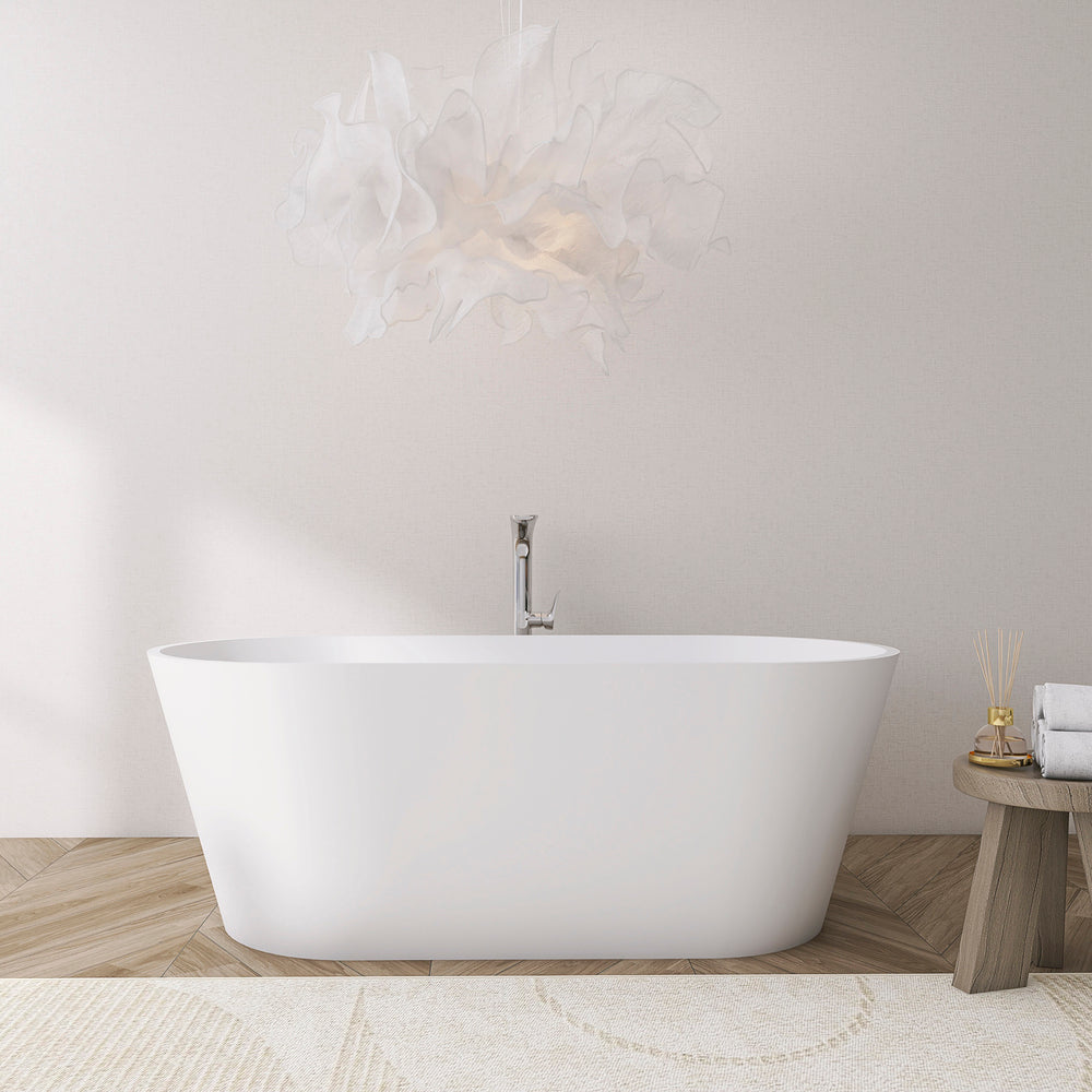 55"/ 59"/63"/65"/71" Matt White Solid Surface Freestanding Soaking Bathtub for Bathroom