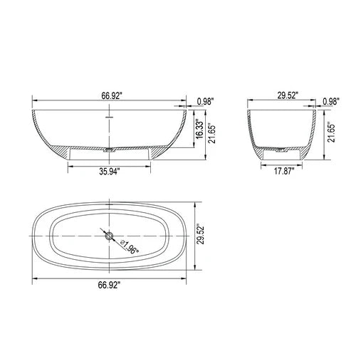 67 Inch Freestanding Solid Surface Soaking Bathtub for Bathroom
