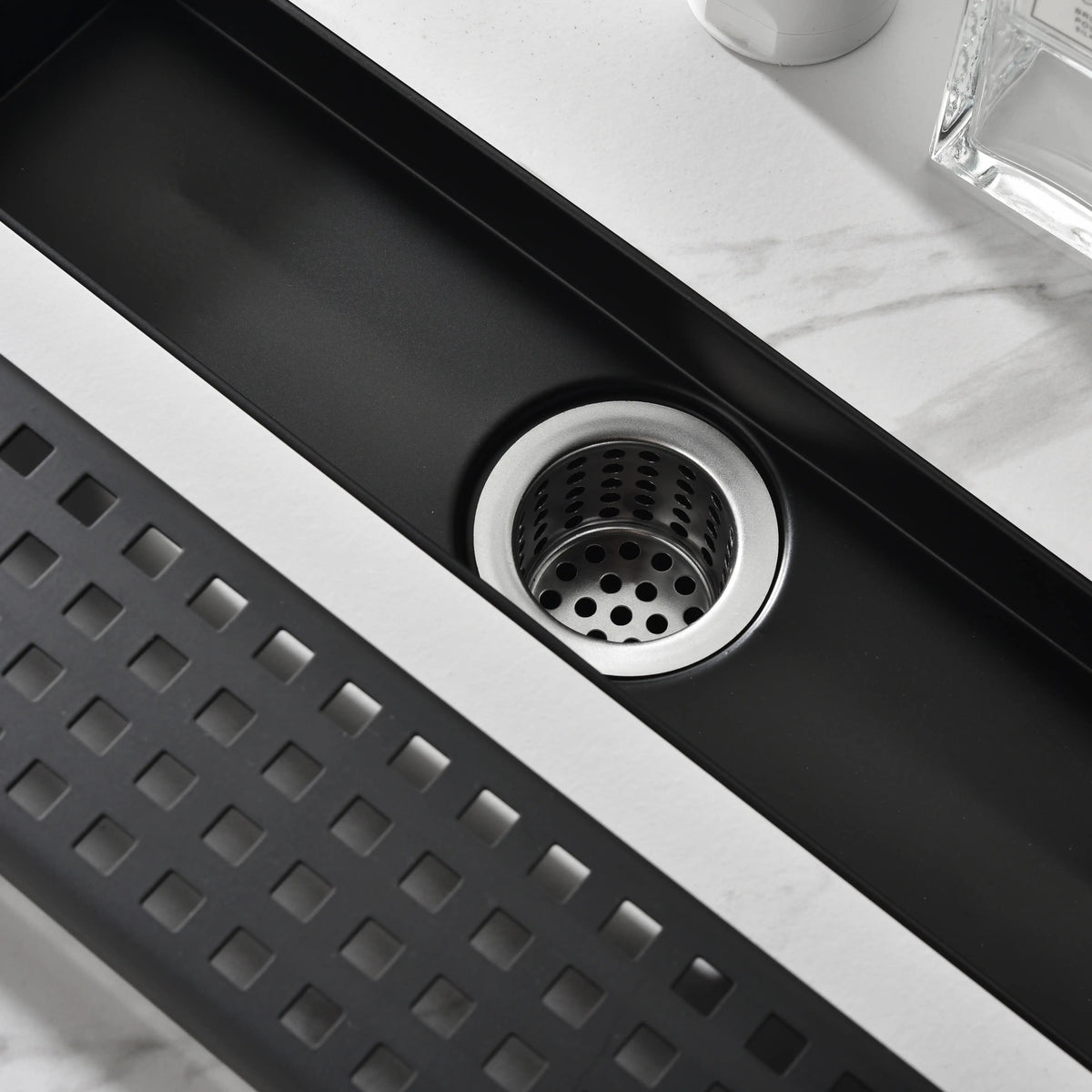 12-Inch Linear Shower Drain with Quadrato Pattern Grate in 304 Stainless Steel