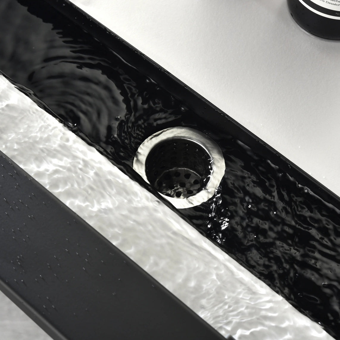 304 Stainless Steel Linear Shower Drain with Removable Cover Hair Strainer Leveling Feet and Flange