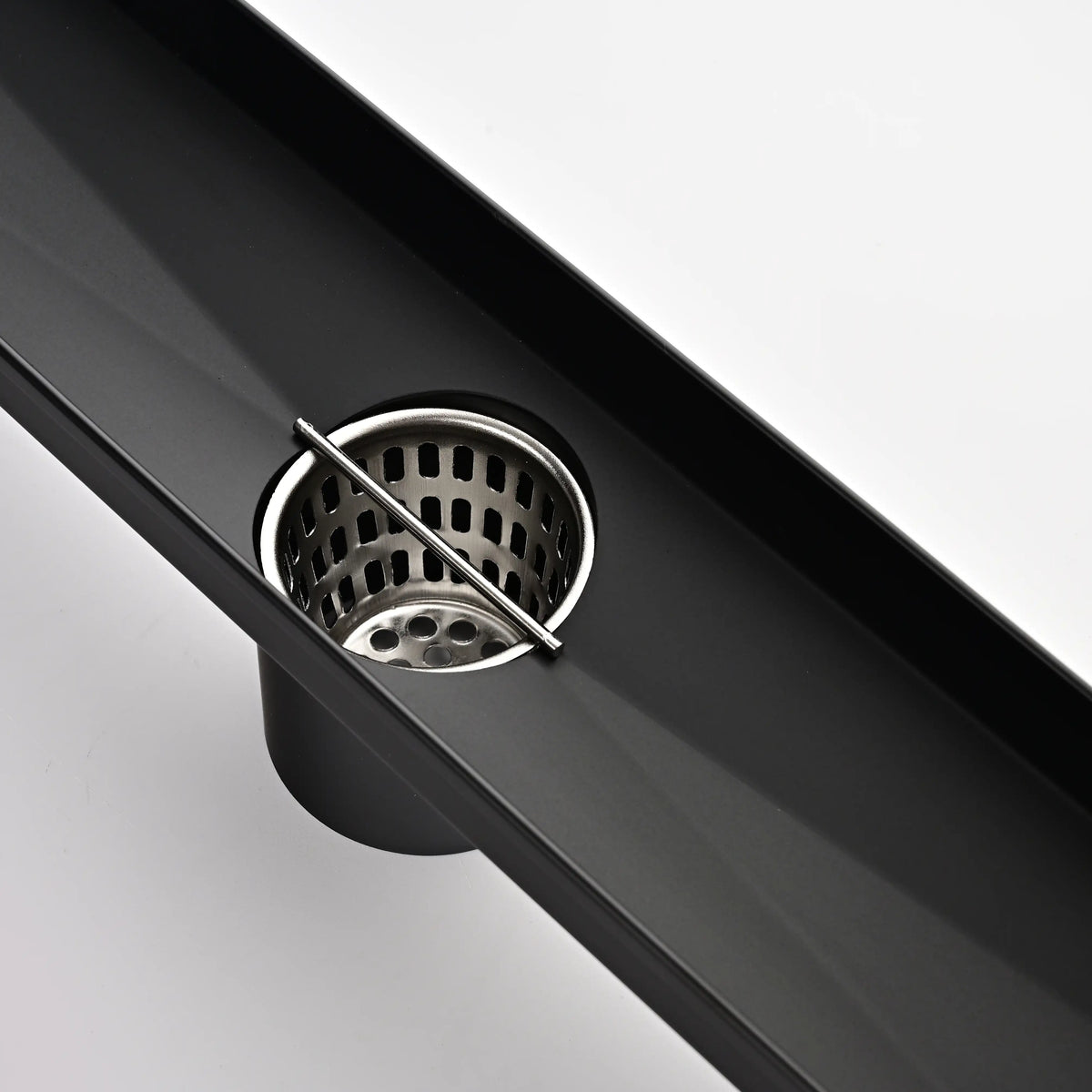 24 Inch Linear Shower Drain in 304 Stainless Steel with Removable Patterned Grate Hair Strainer and Leveling Feet