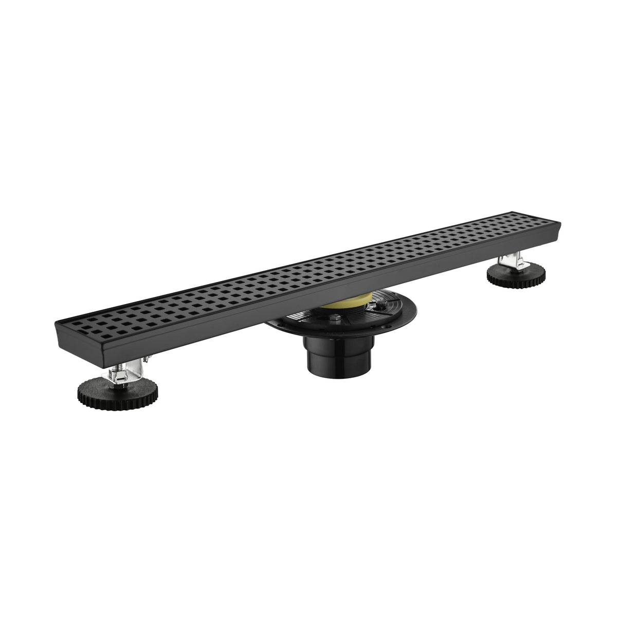 24 Inch Linear Shower Drain in 304 Stainless Steel with Removable Patterned Grate Hair Strainer and Leveling Feet