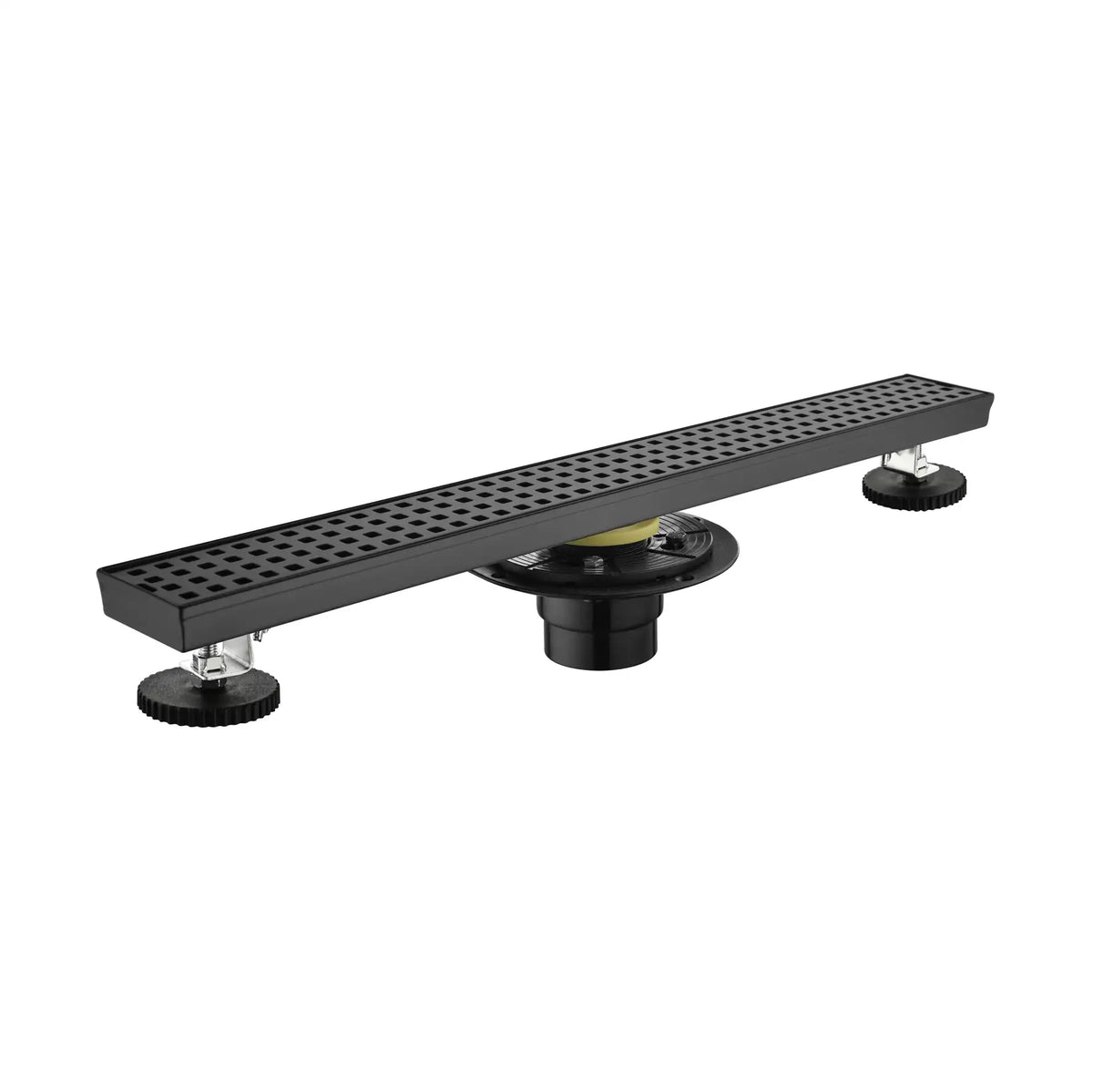 24 Inch Linear Shower Drain in 304 Stainless Steel with Removable Patterned Grate Hair Strainer and Leveling Feet