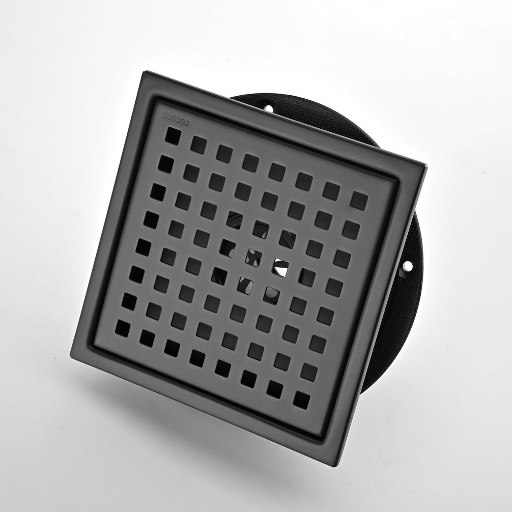 6-Inch Square Shower Drain with Flange and Removable Pattern Grate in SUS 304 Stainless Steel