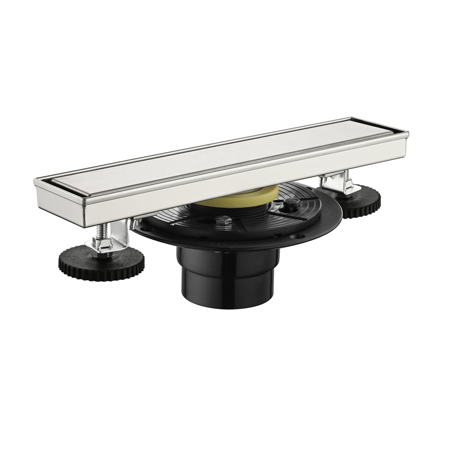 12 Inch Linear Shower Drain with Hair Strainer Leveling Feet and Flange