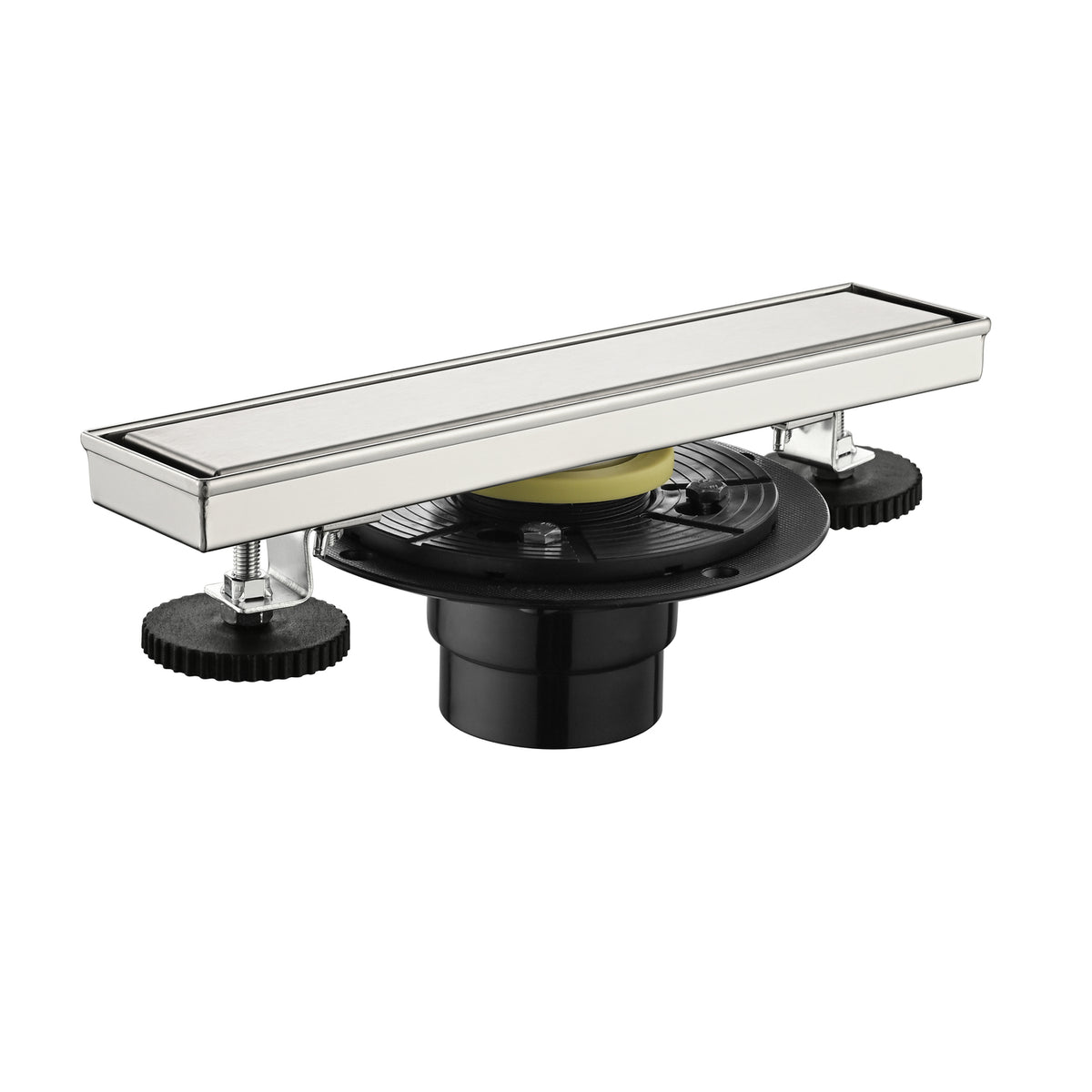 12 Inch Linear Shower Drain with Hair Strainer Leveling Feet and Flange
