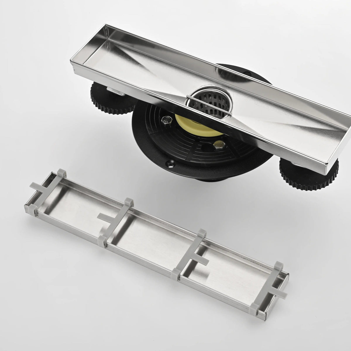 12 Inch Linear Shower Drain with Hair Strainer Leveling Feet and Flange