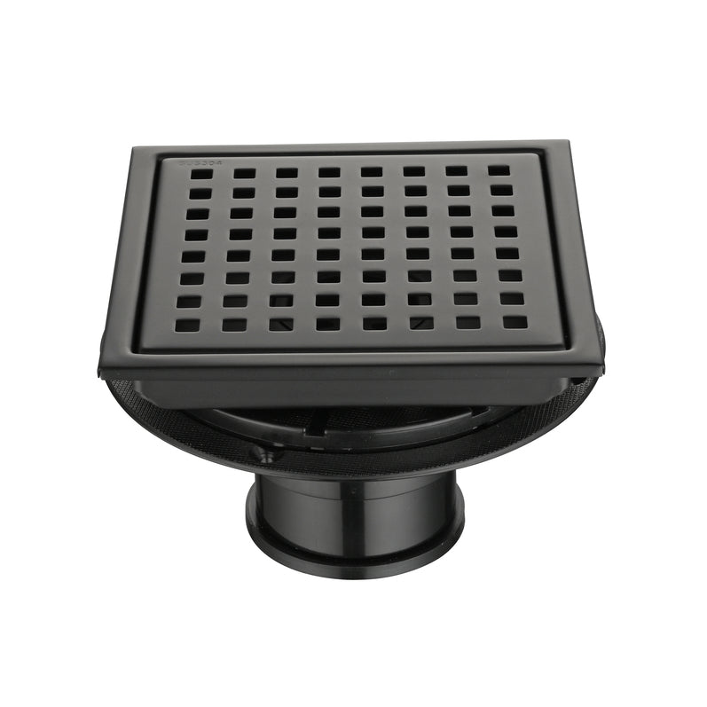 6-Inch Square Shower Drain with Flange and Removable Pattern Grate in SUS 304 Stainless Steel