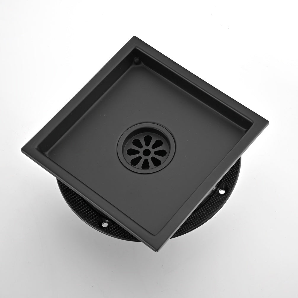 6-Inch Square Shower Drain with Flange and Removable Pattern Grate in SUS 304 Stainless Steel