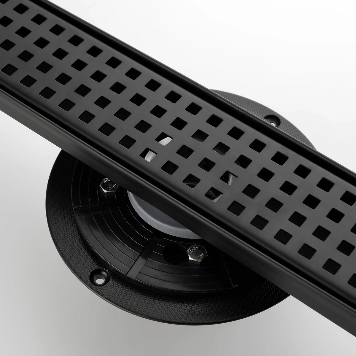 28-Inch Linear Shower Drain in 304 Stainless Steel with Removable Patterned Grate Hair Strainer and Leveling Feet