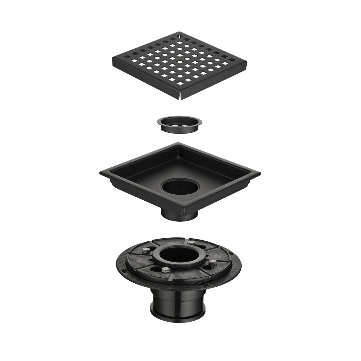 6-Inch Square Shower Drain with Flange and Removable Pattern Grate in SUS 304 Stainless Steel