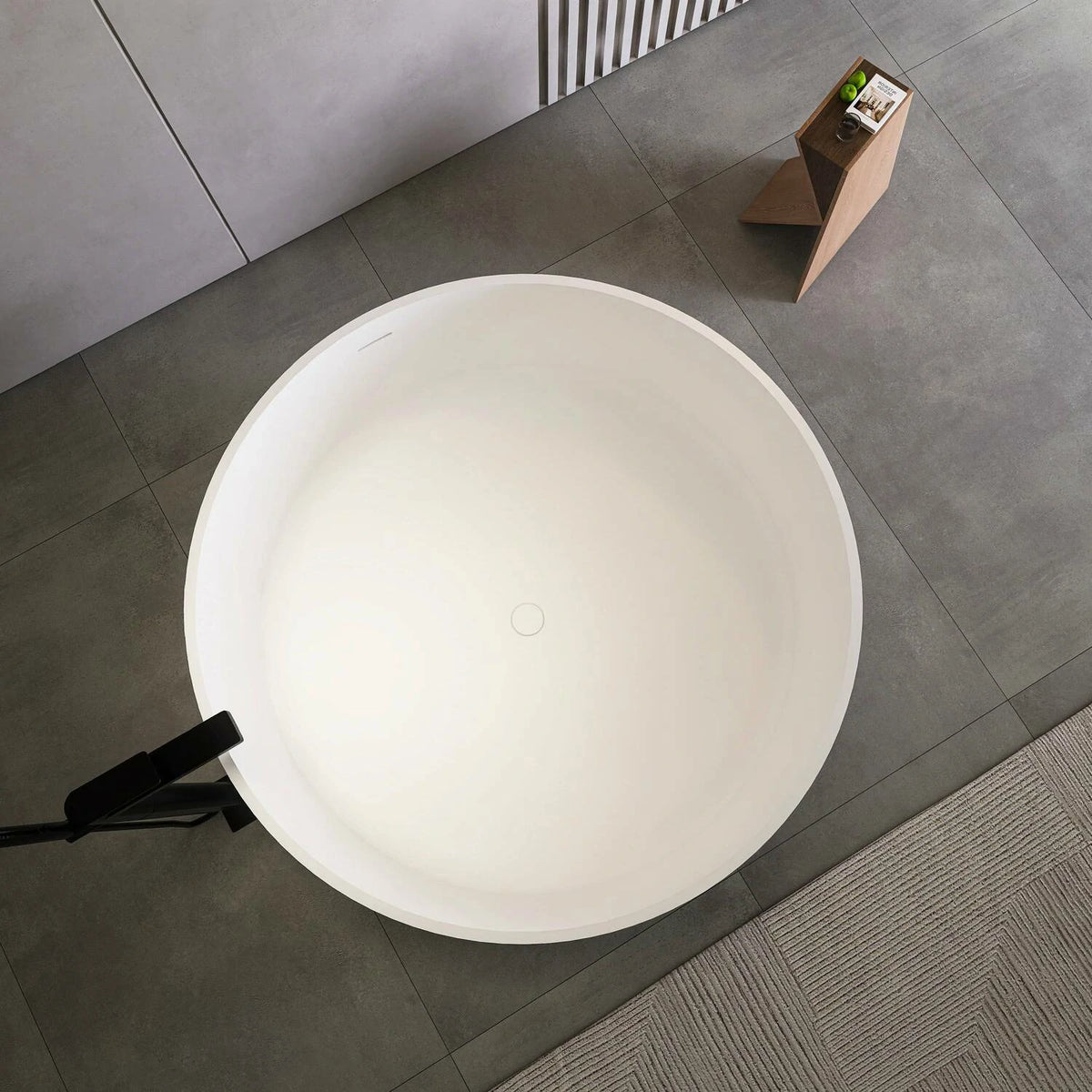 49 Inch Matte White Round Solid Surface Freestanding Soaking Bathtub