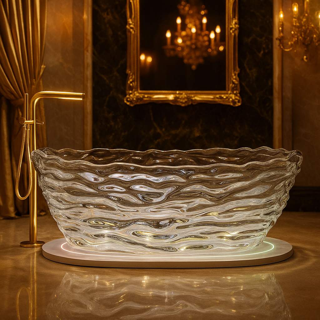 69" Sculptural Transparent Resin Freestanding Soaking Bathtub 