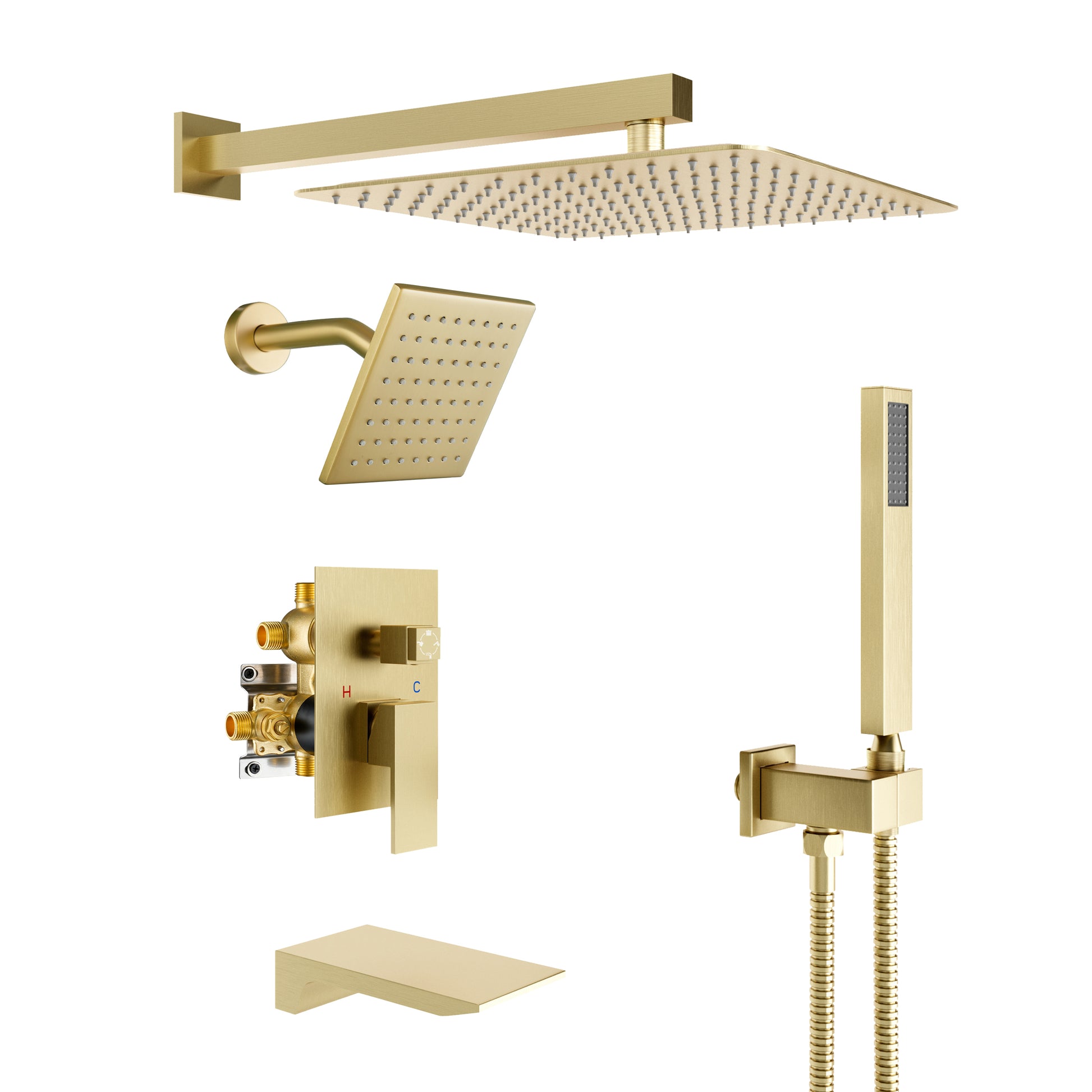 12" 4-Function Dual Shower Head System with Tub Spout