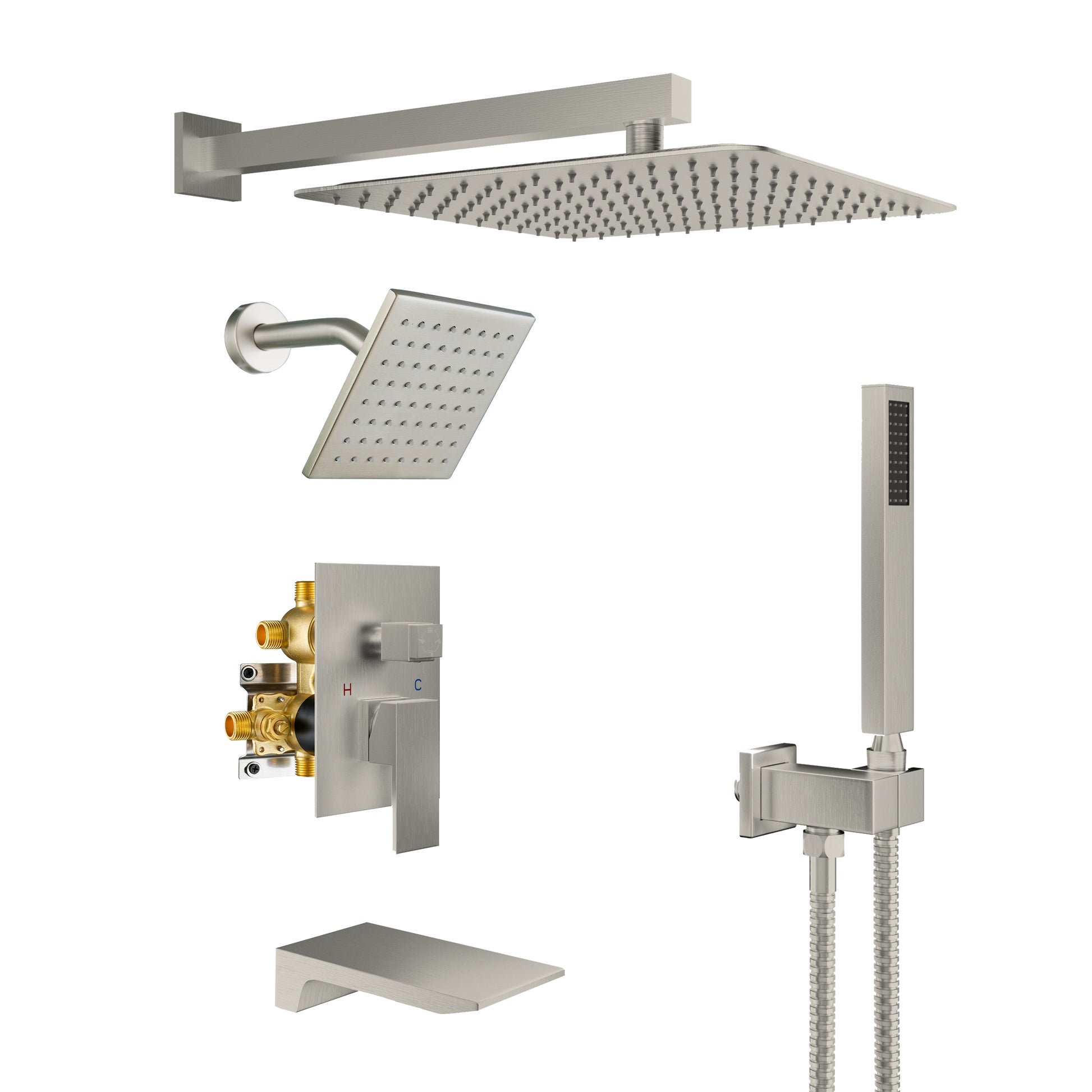 12" 4-Function Dual Shower Head System with Tub Spout