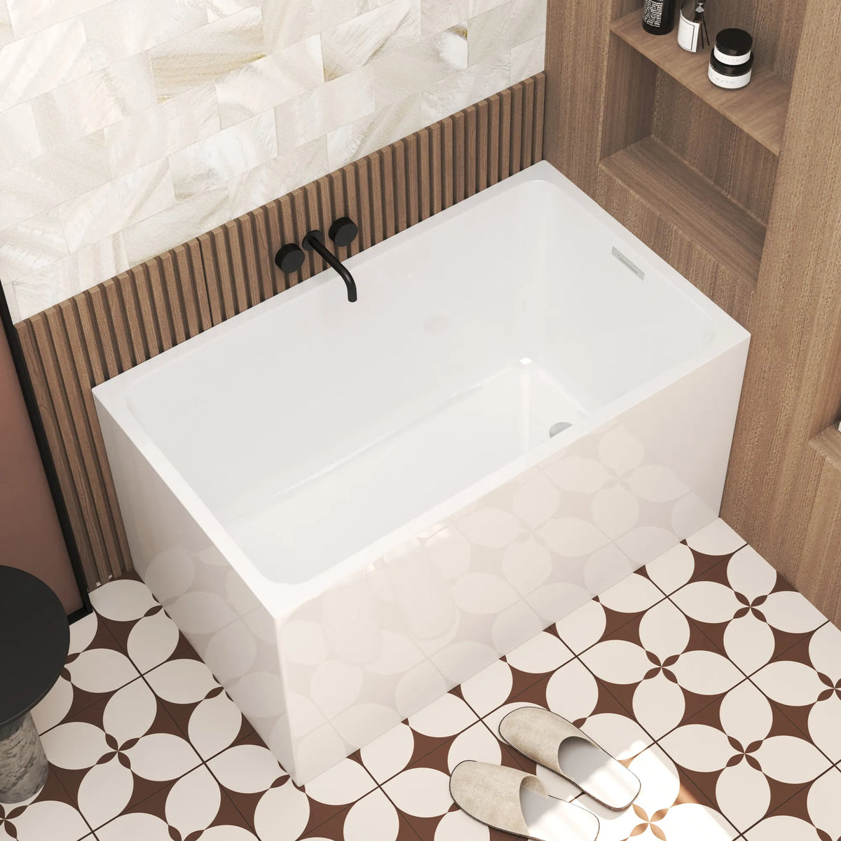 47" Gloss White Acrylic Freestanding Bathtub with Optional Built-In Seat, Chrome Overflow and Pop-Up Drain